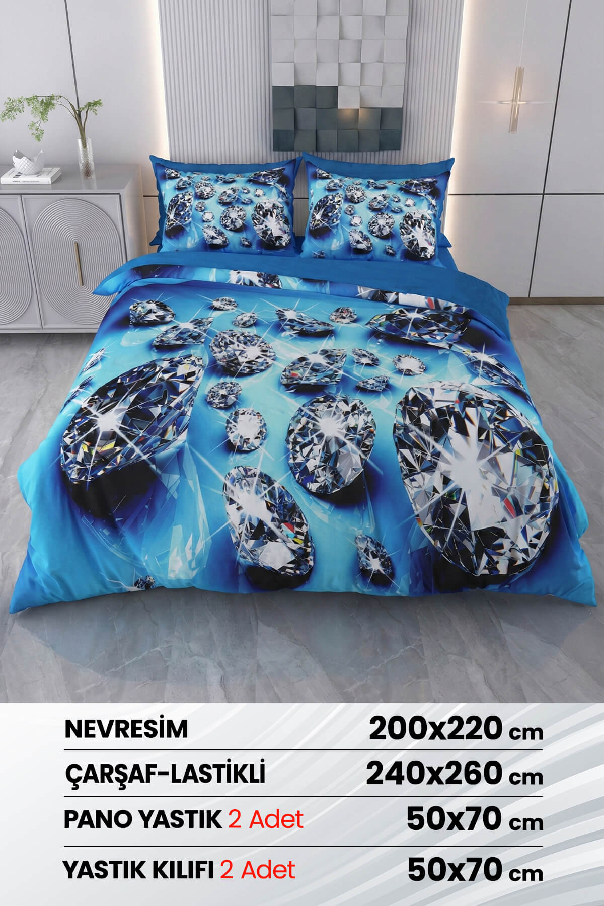 Beyzade %100 Saten Pamuk 6 Parça Çift Kişilik Nevresim Takımı