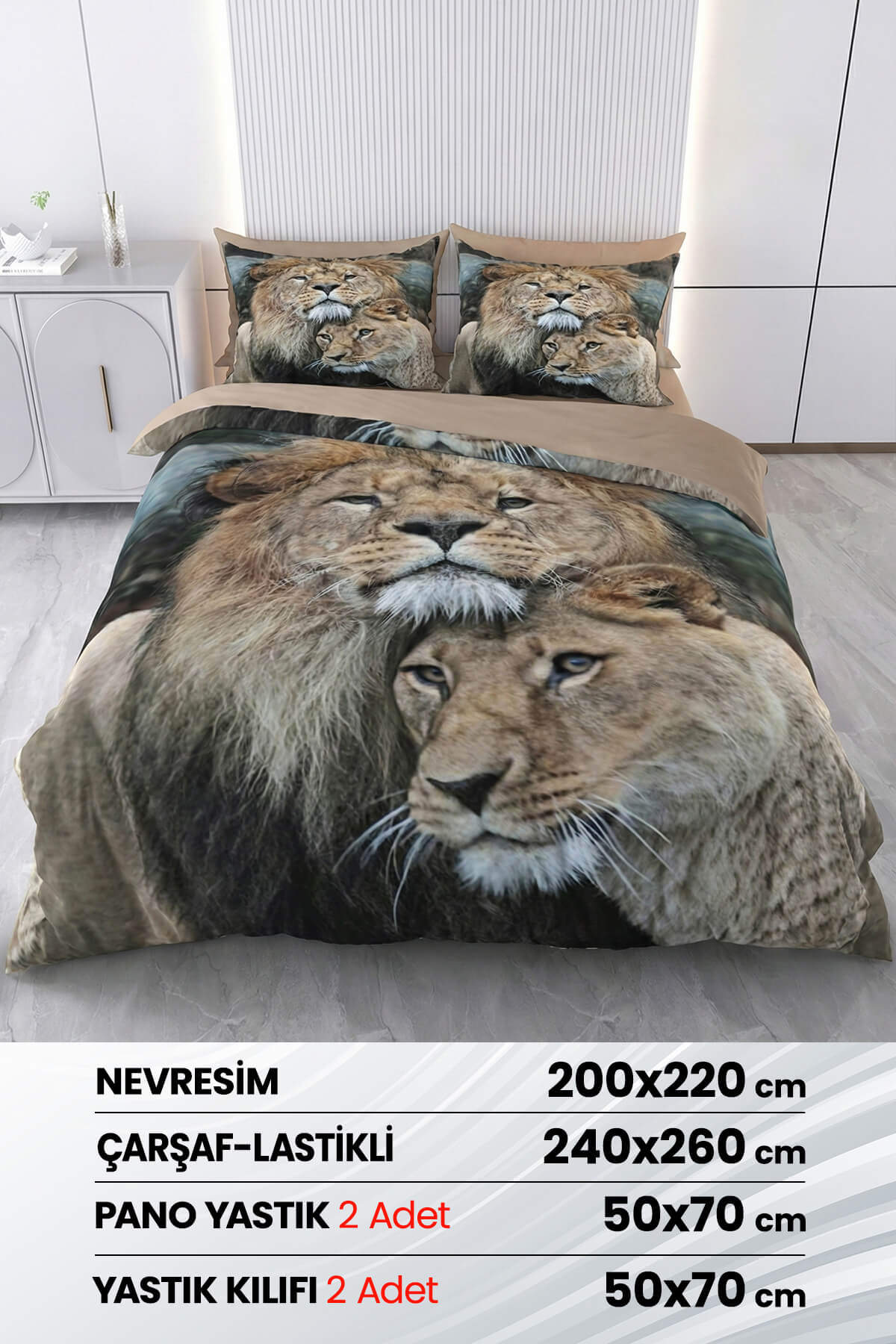 Beyzade %100 Saten Pamuk 6 Parça Çift Kişilik Nevresim Takımı