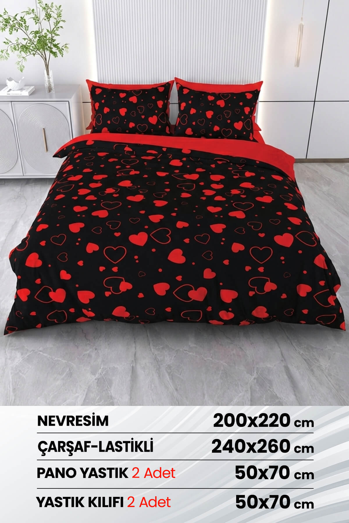 Beyzade %100 Saten Pamuk 6 Parça Çift Kişilik Nevresim Takımı