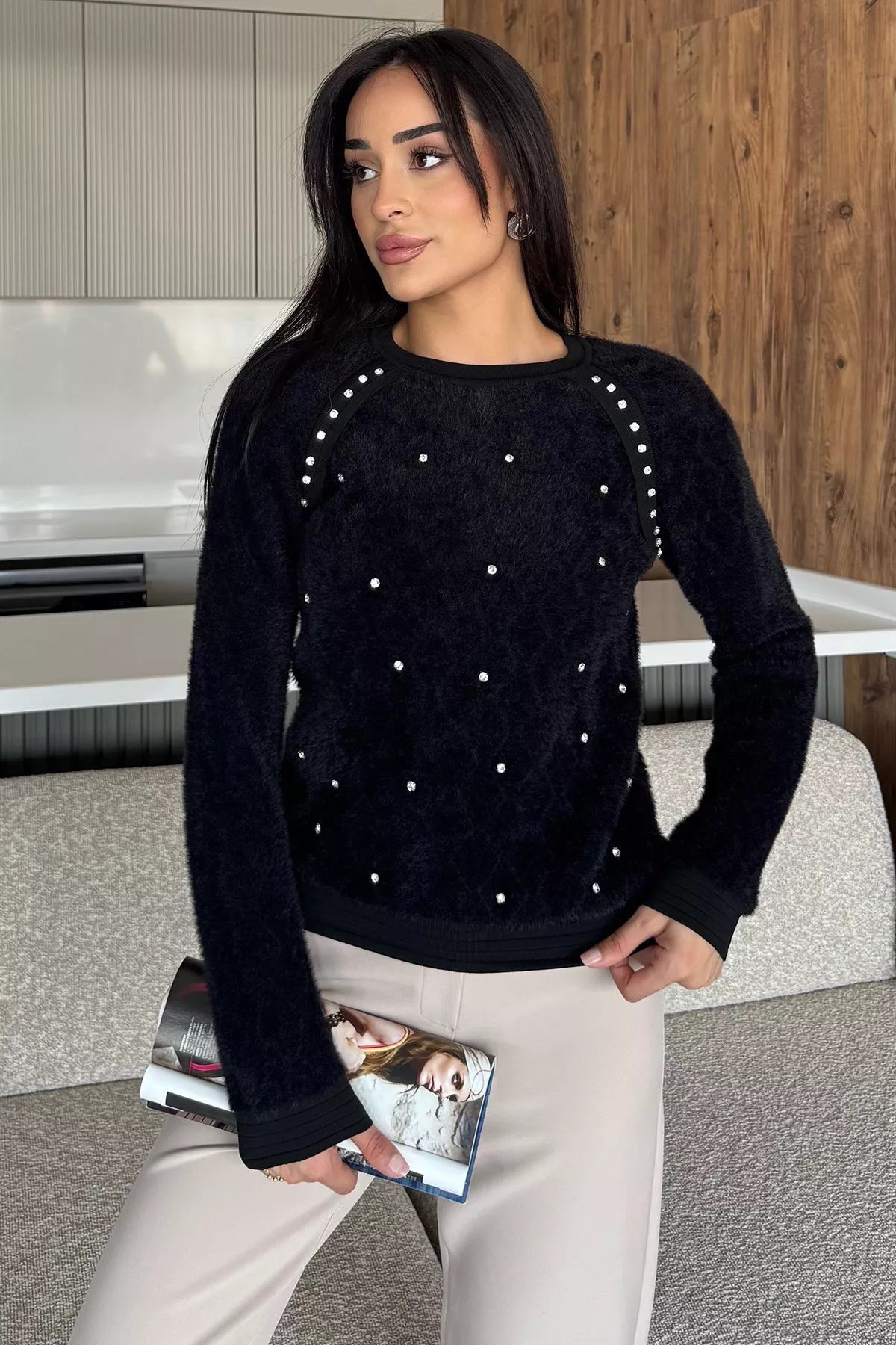 Taşlı Simli Kadın Kazak