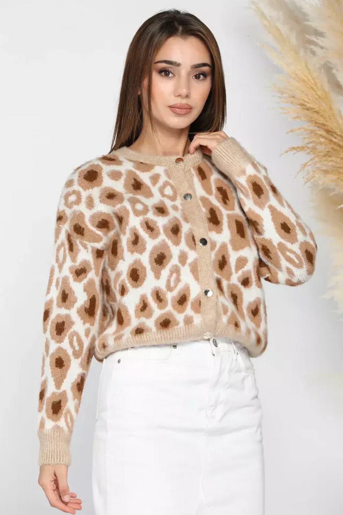 Leopar Desenli Kadın Hırka