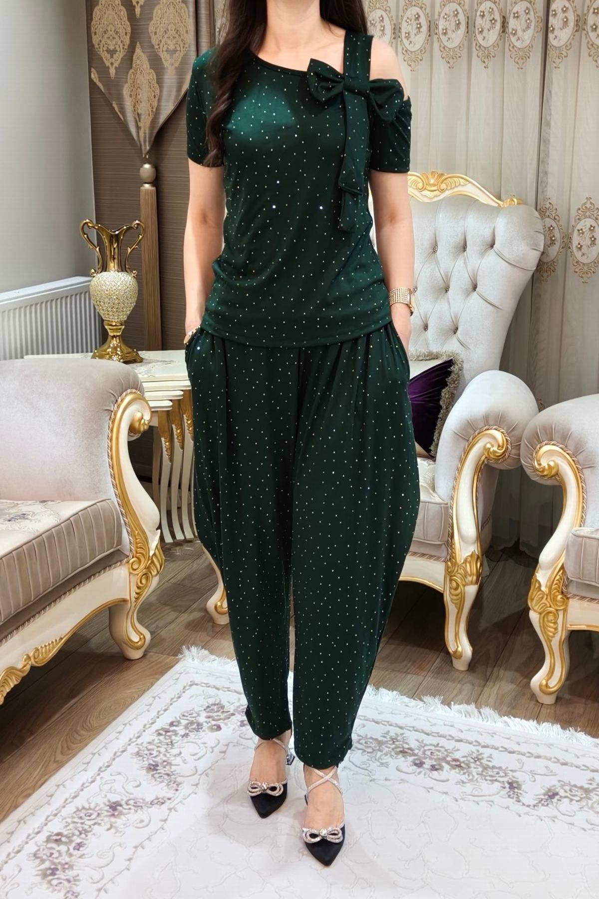 Taşlı Simli Şalvar Takımı