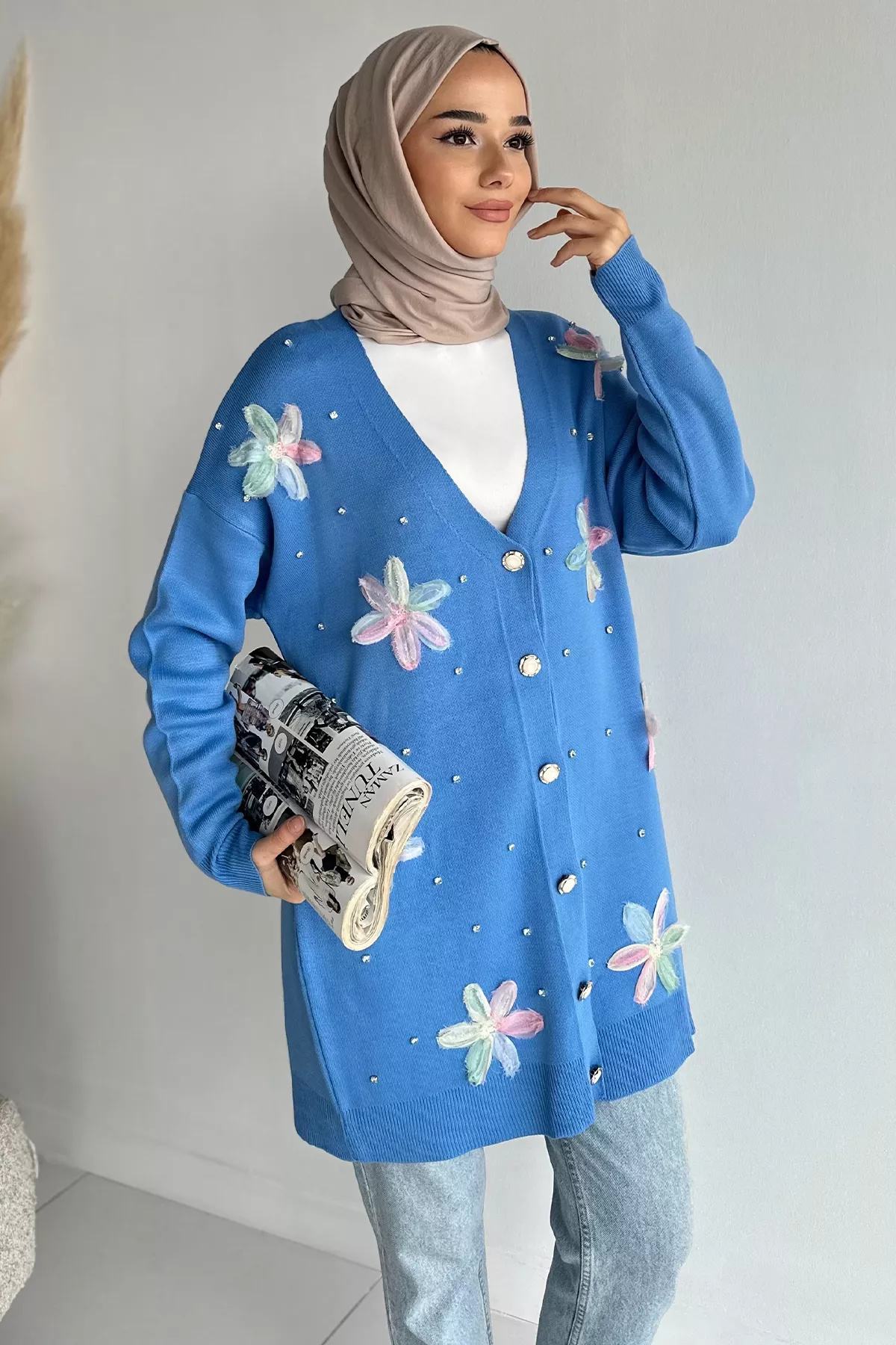 Çiçek Desenli Tesettür Hırka