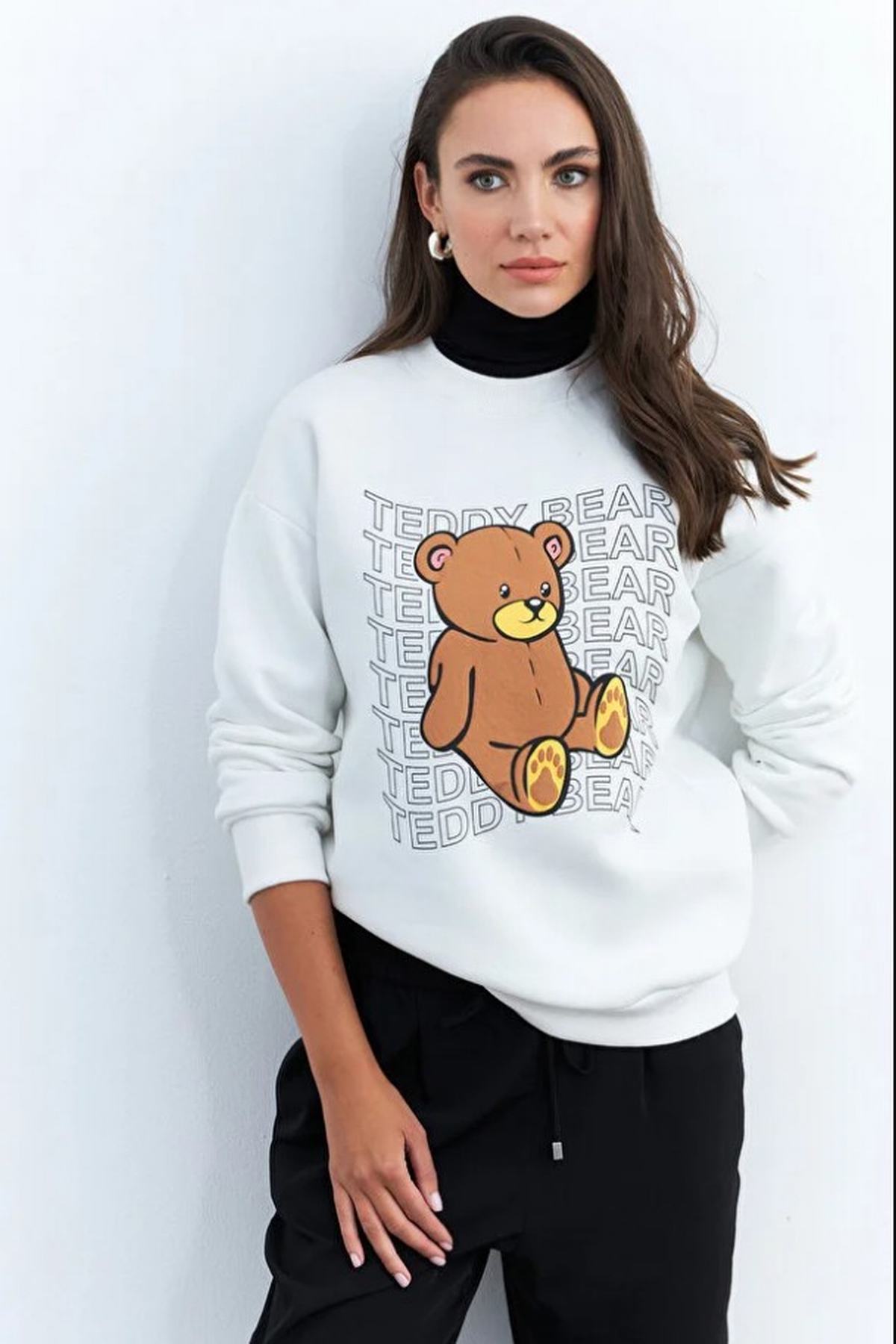 Ayıcık Baskılı Kadın Sweatshirt
