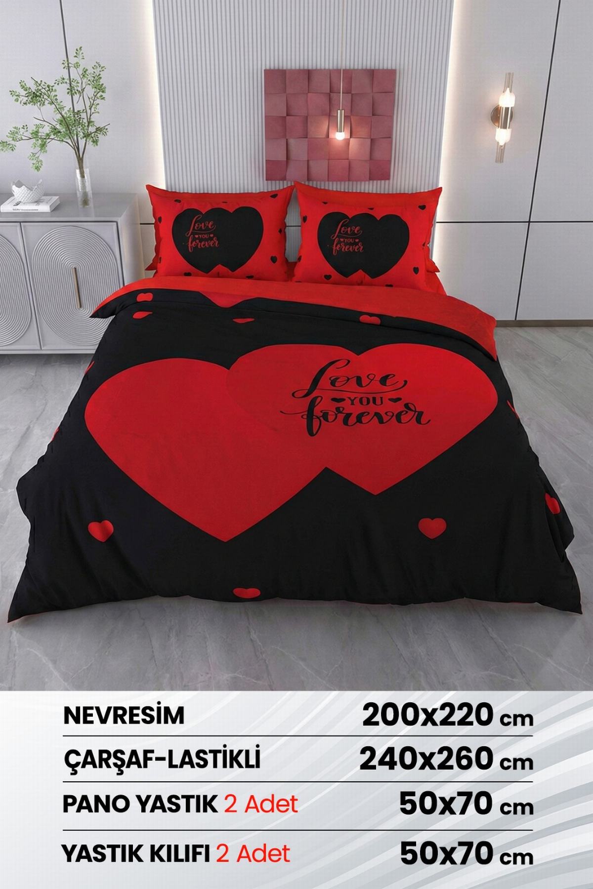 Beyzade %100 Saten Pamuk 6 Parça Çift Kişilik Nevresim Takımı