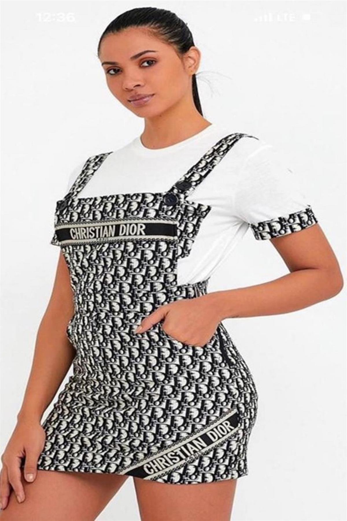 Tişörtlü Mini Salopet Elbise