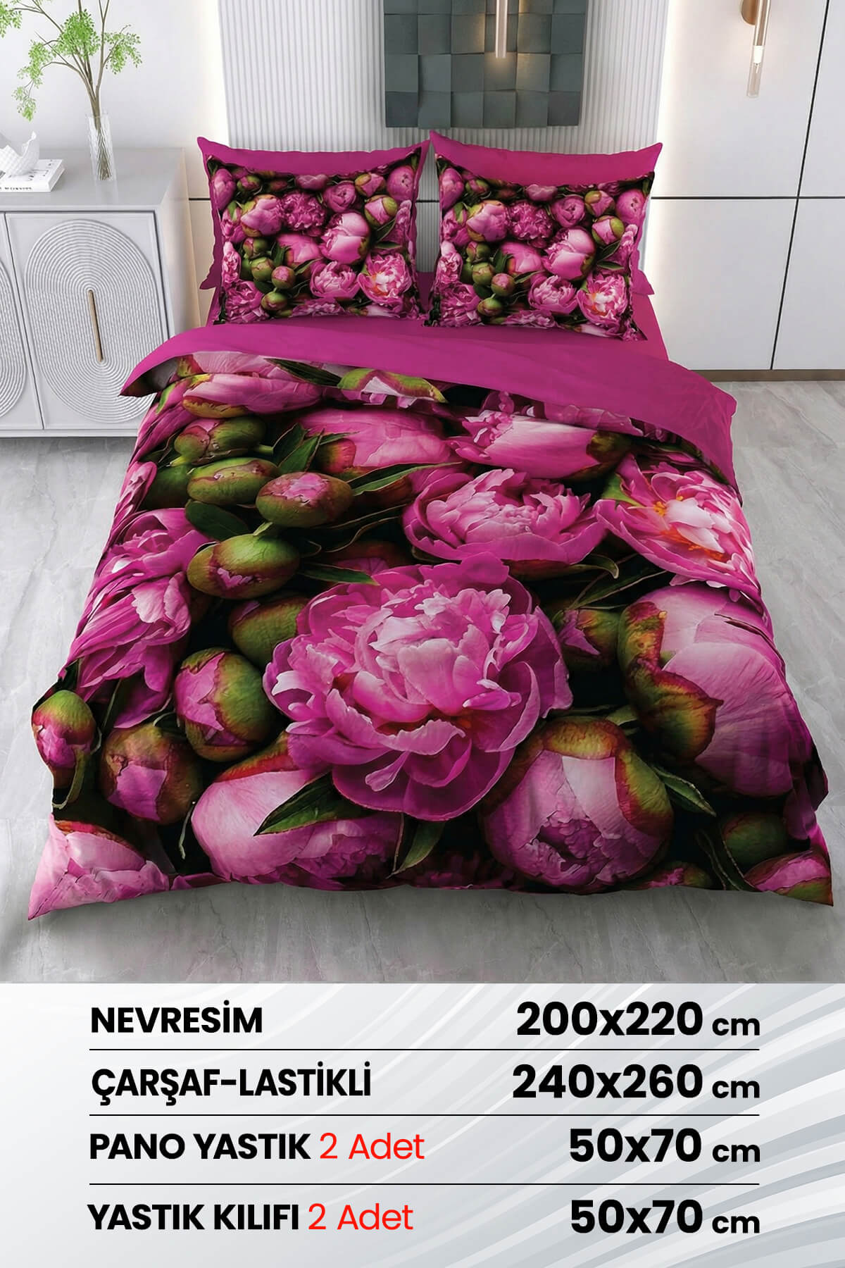 Beyzade %100 Saten Pamuk 6 Parça Çift Kişilik Nevresim Takımı