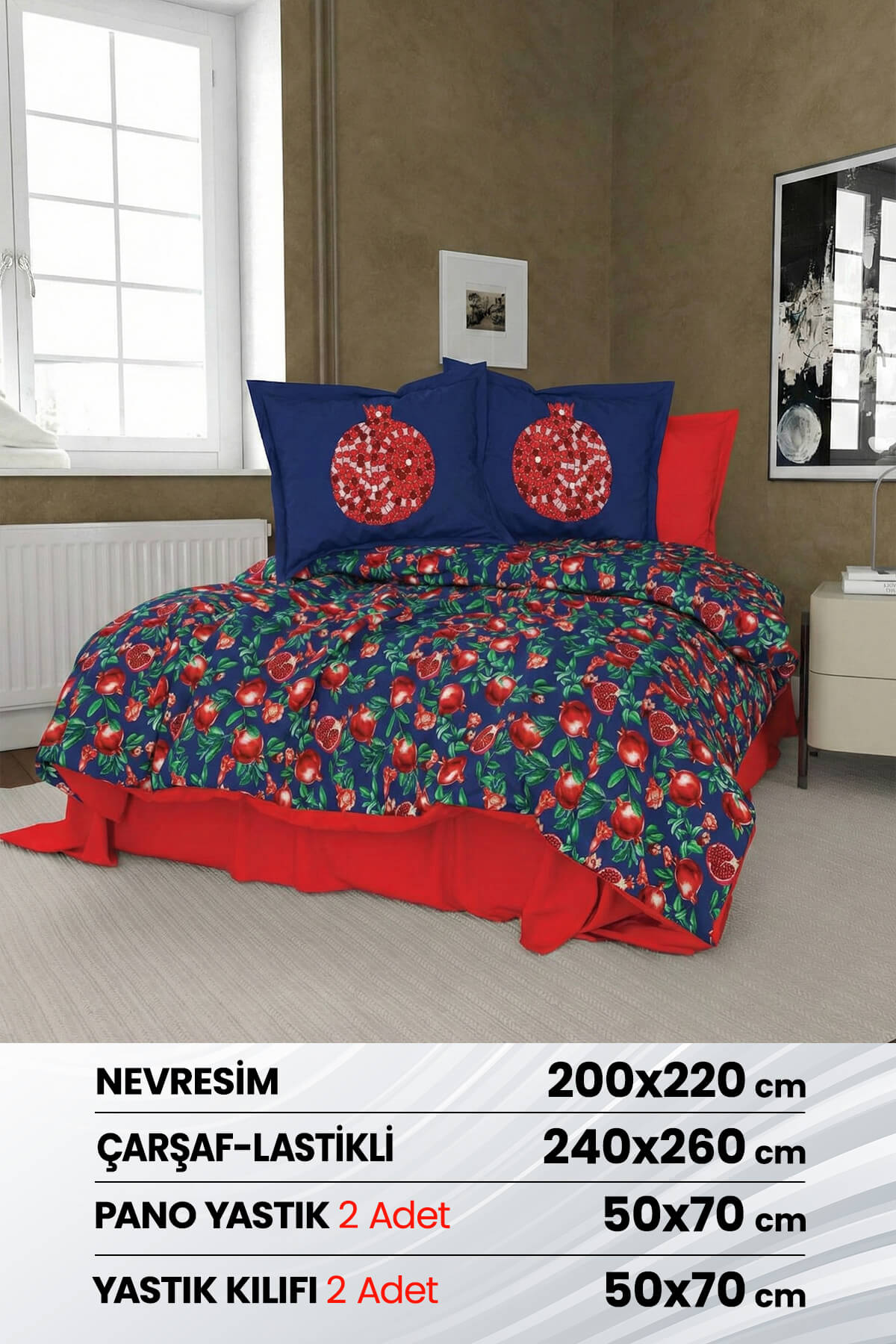 Beyzade %100 Saten Pamuk 6 Parça Çift Kişilik Nevresim Takımı