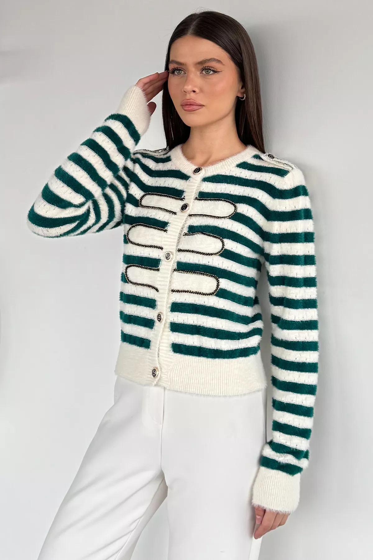 Çizgi Desenli Kadın Hırka