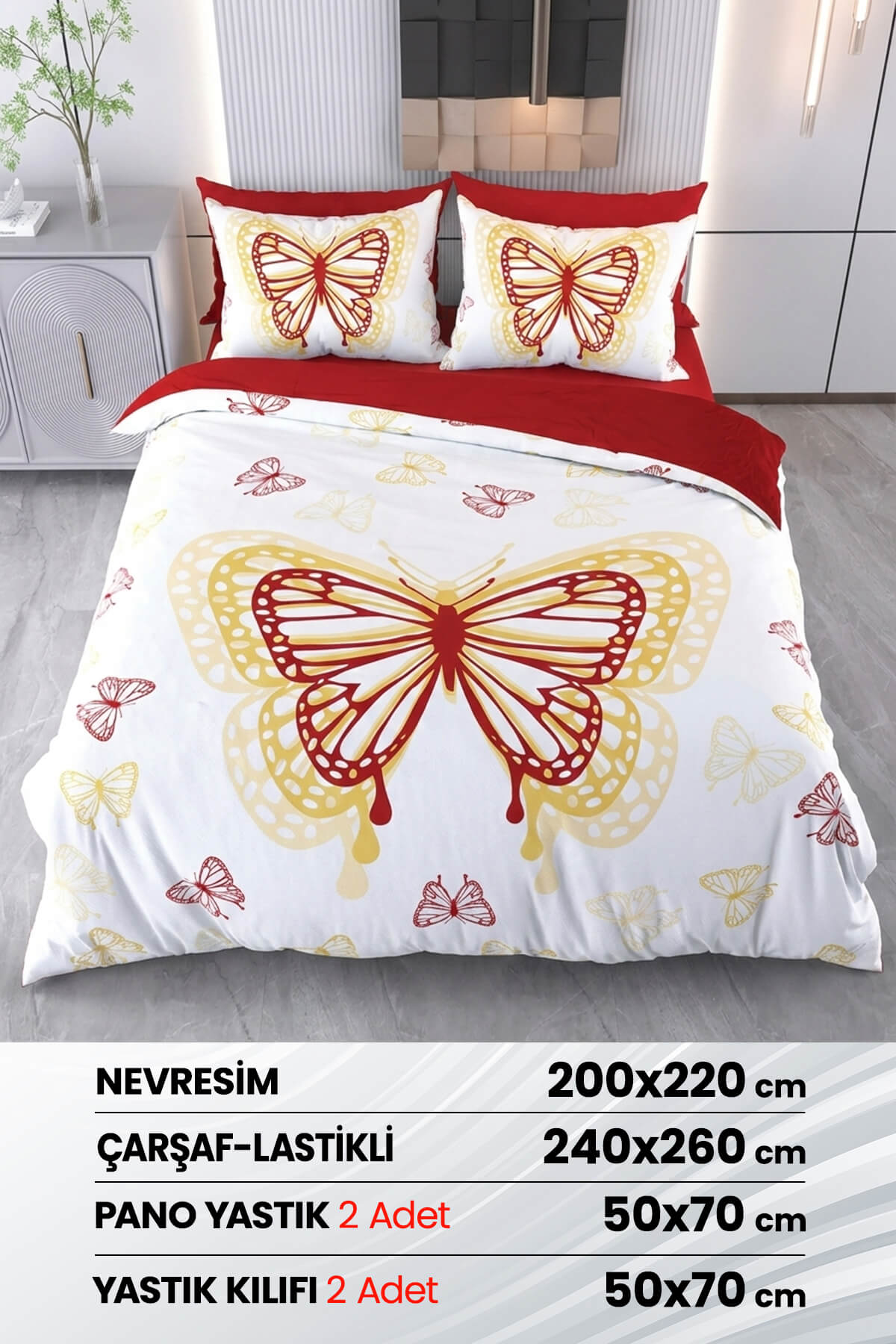 Beyzade %100 Saten Pamuk 6 Parça Çift Kişilik Nevresim Takımı