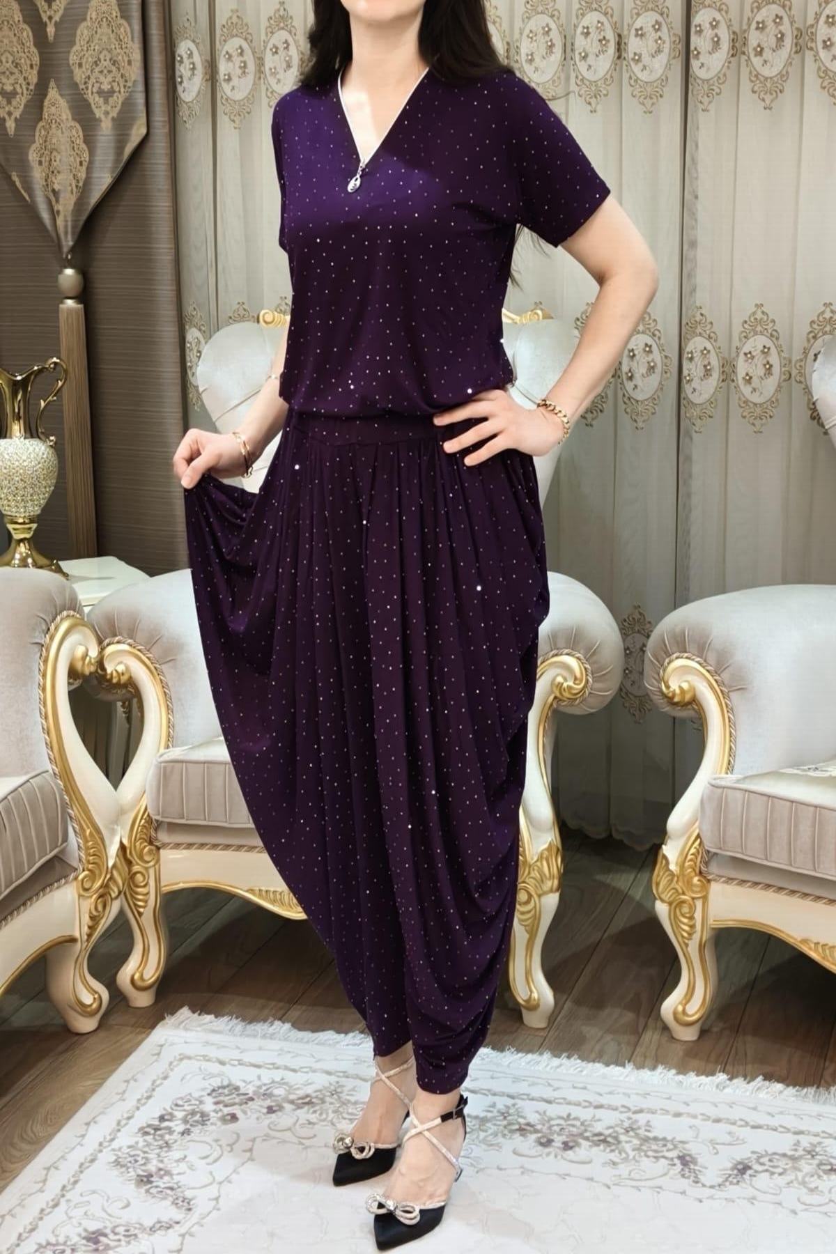 Taşlı Simli Şalvar Takımı