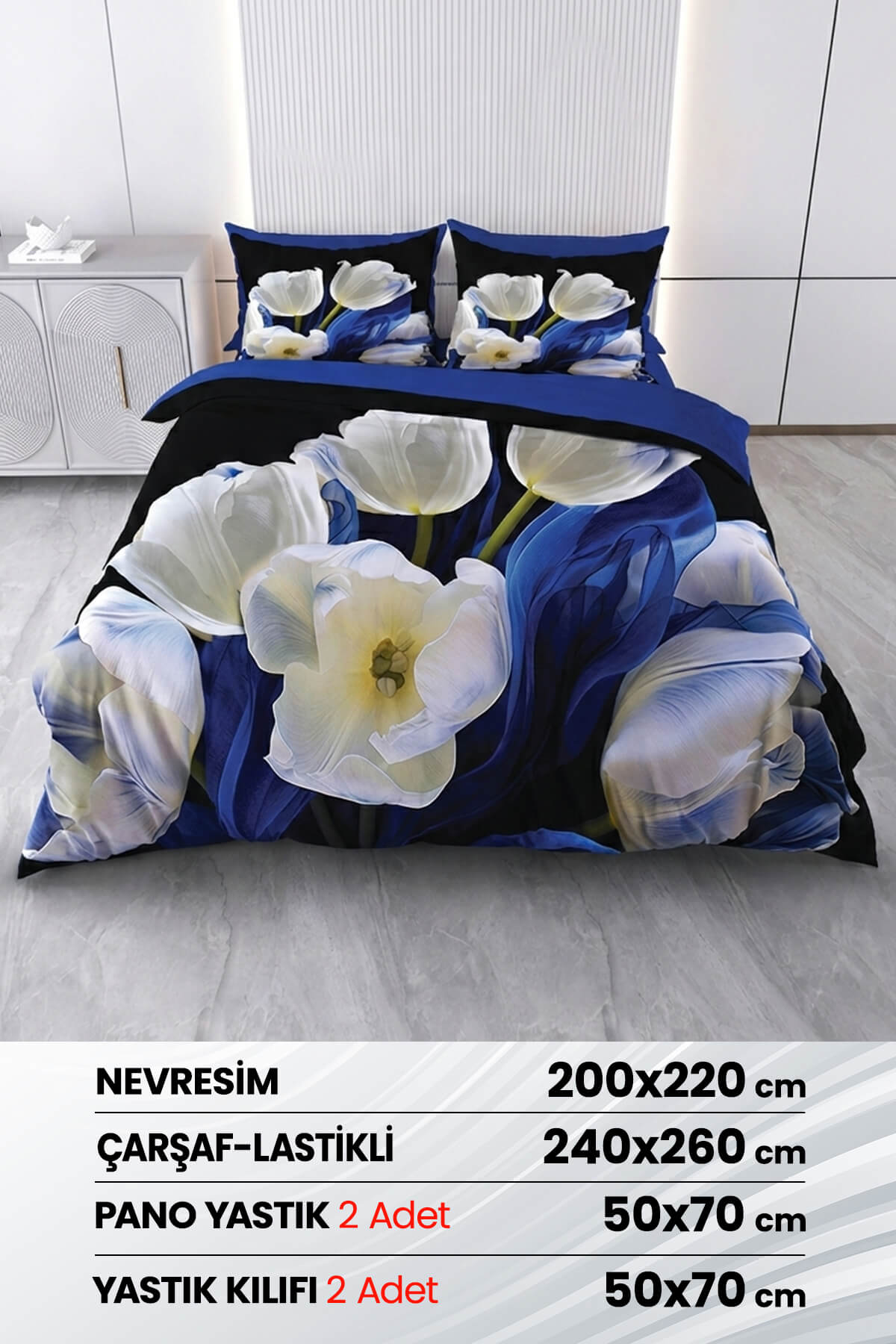 Beyzade %100 Saten Pamuk 6 Parça Çift Kişilik Nevresim Takımı