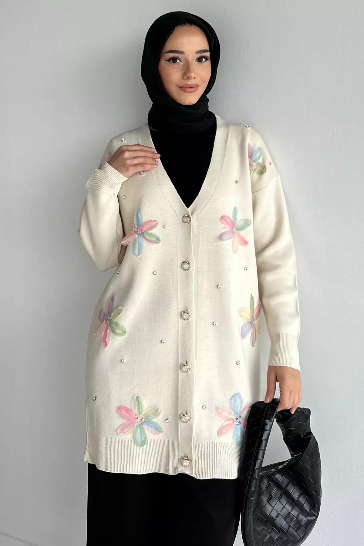 Çiçek Desenli Tesettür Hırka