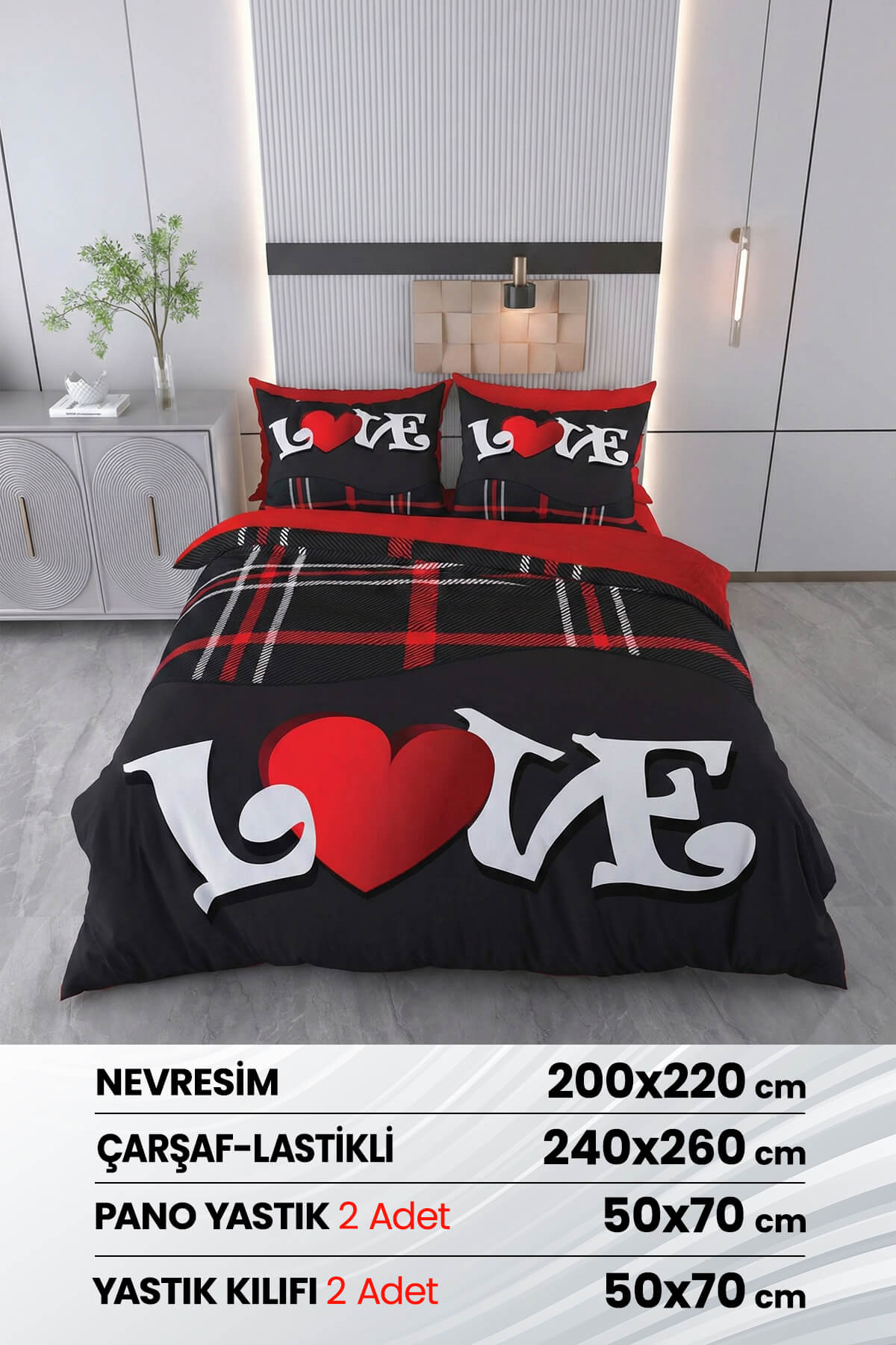 Beyzade %100 Saten Pamuk 6 Parça Çift Kişilik Nevresim Takımı