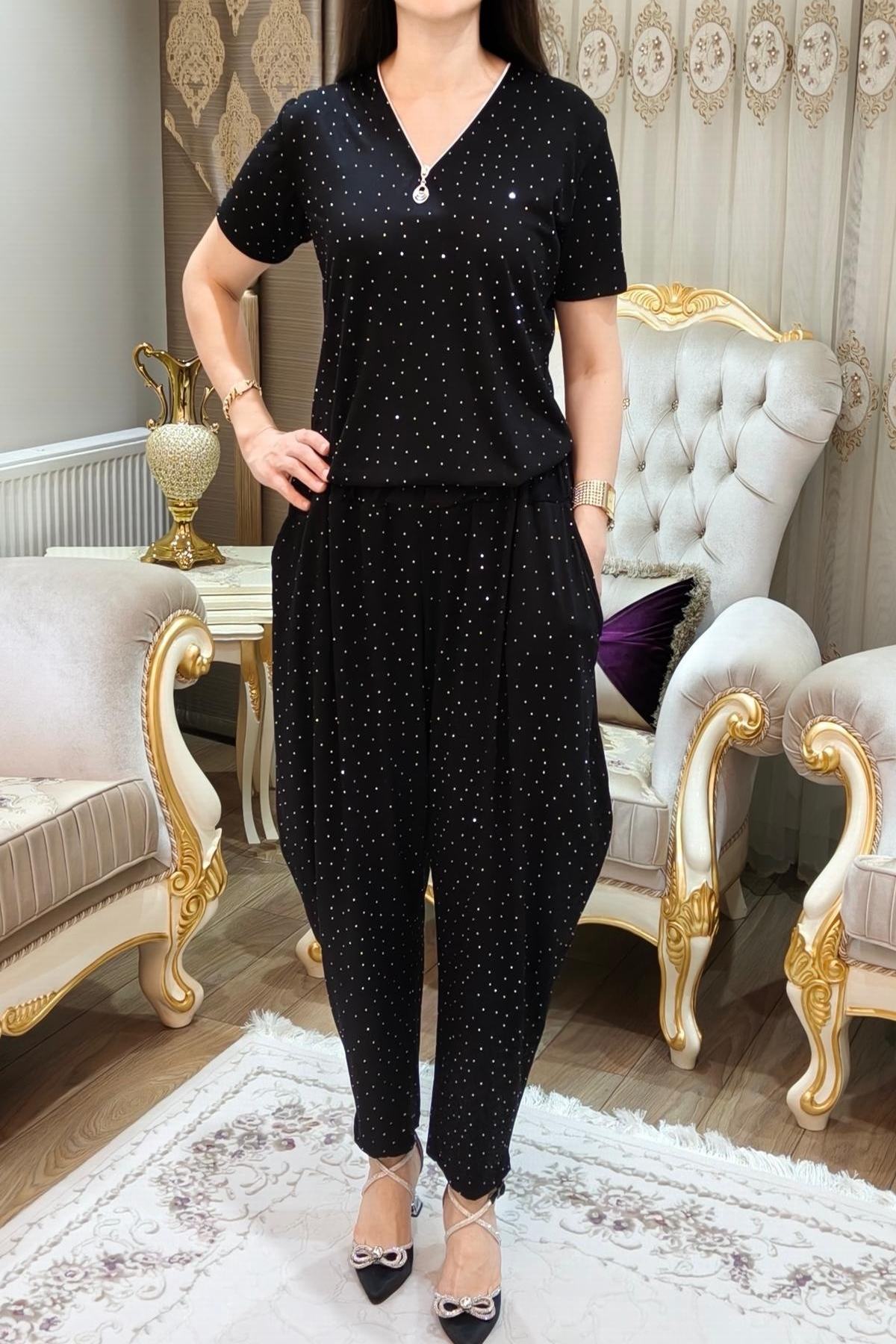 Taşlı Simli Şalvar Takımı