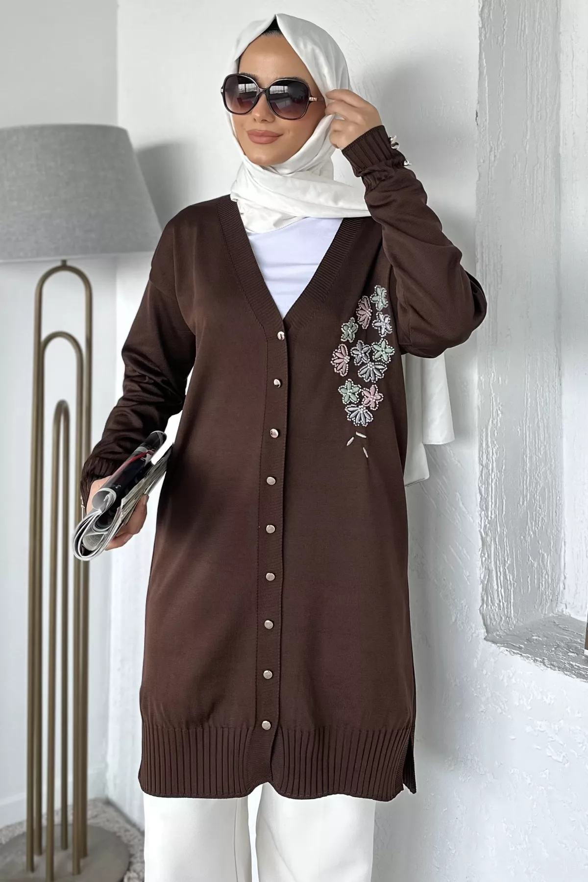 Çiçek Desenli Tesettür Hırka