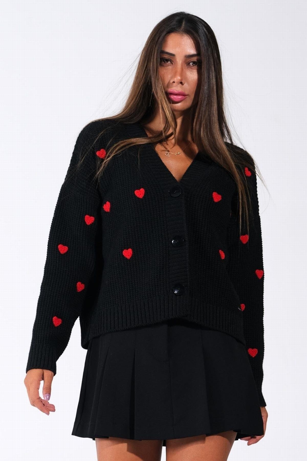 Kalp Desenli Kadın Hırka