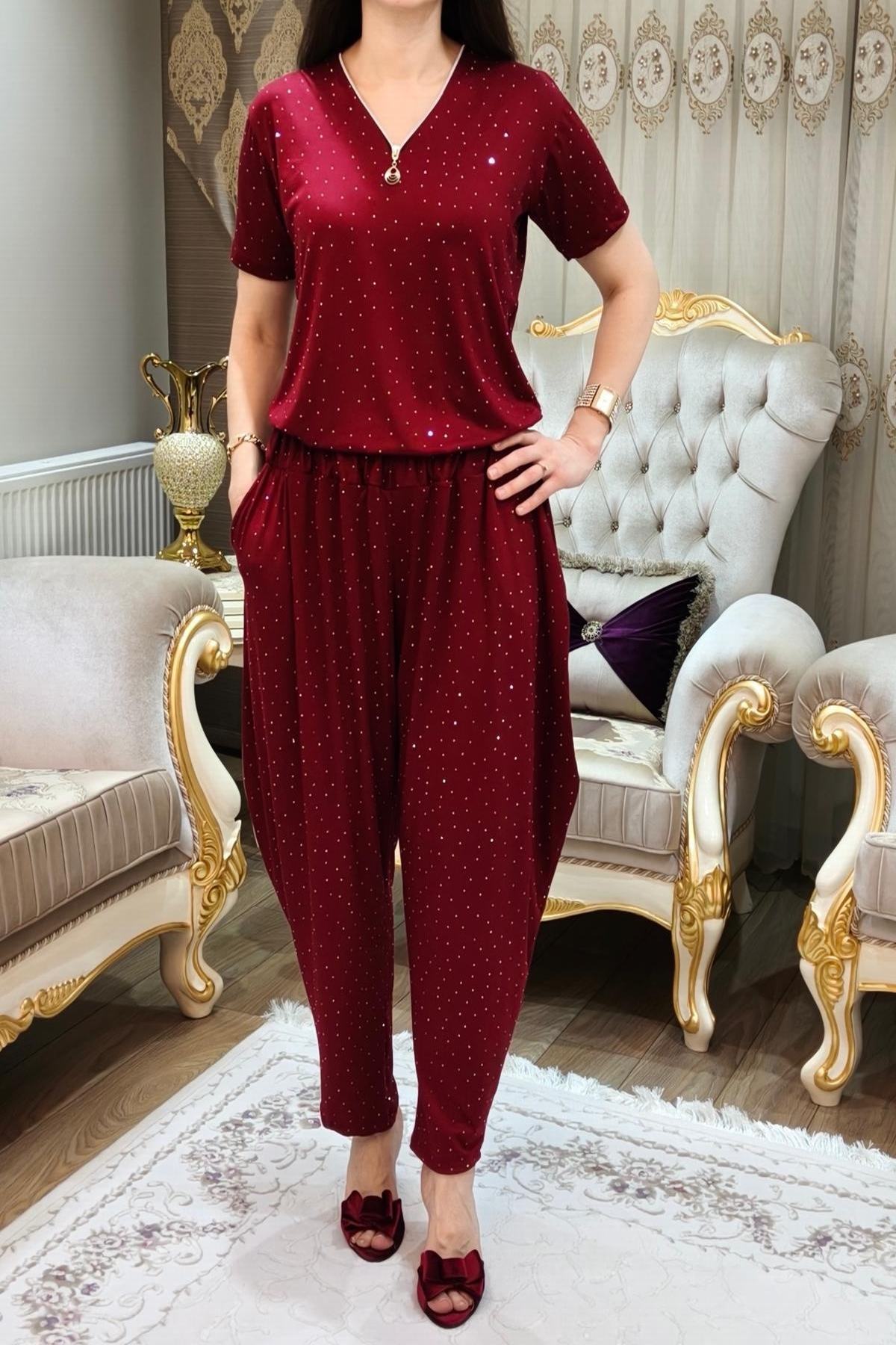 Taşlı Simli Şalvar Takımı