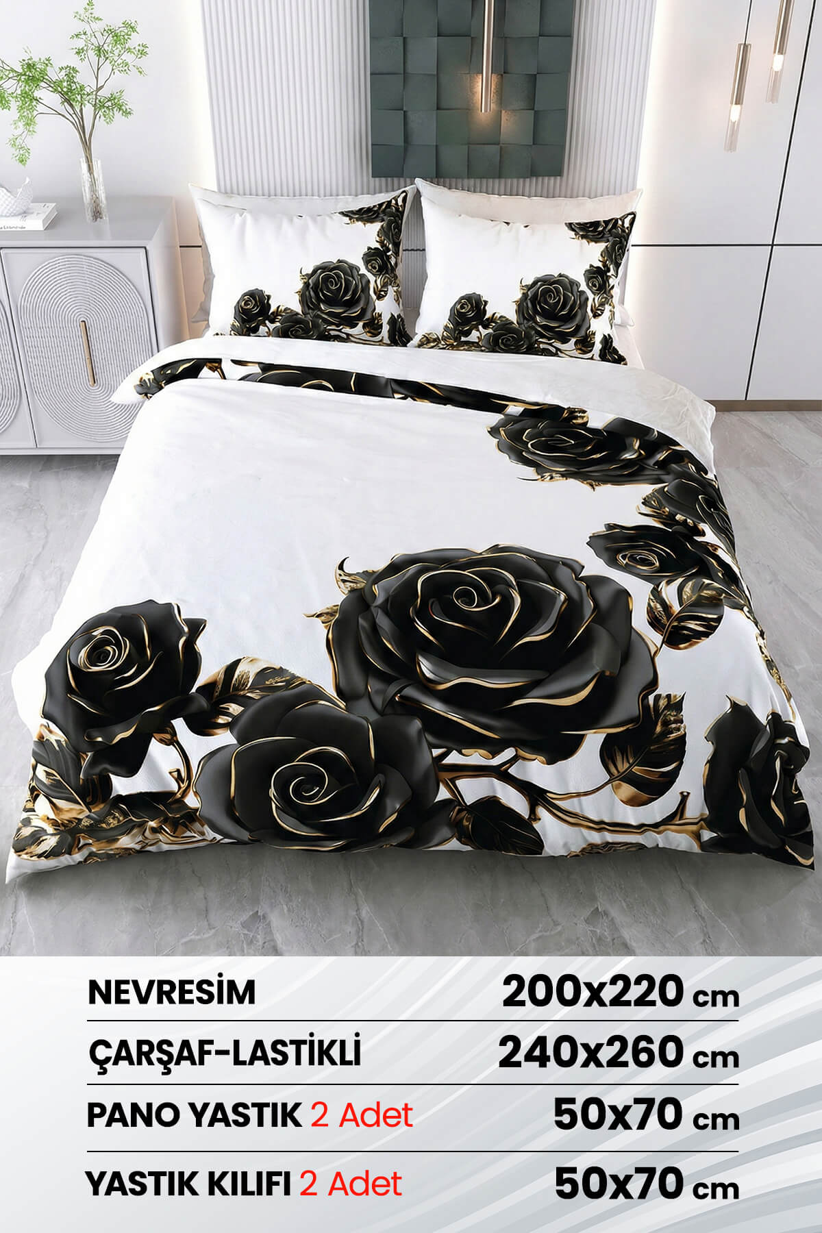 Beyzade %100 Saten Pamuk 6 Parça Çift Kişilik Nevresim Takımı