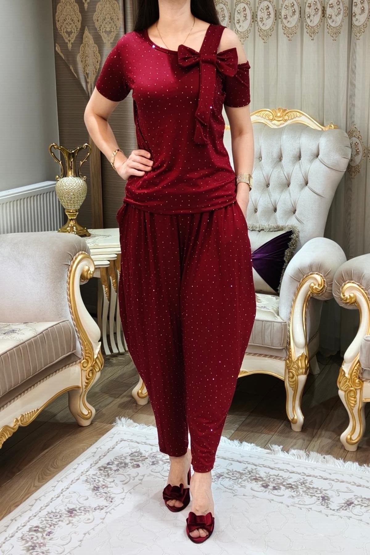 Taşlı Simli Şalvar Takımı