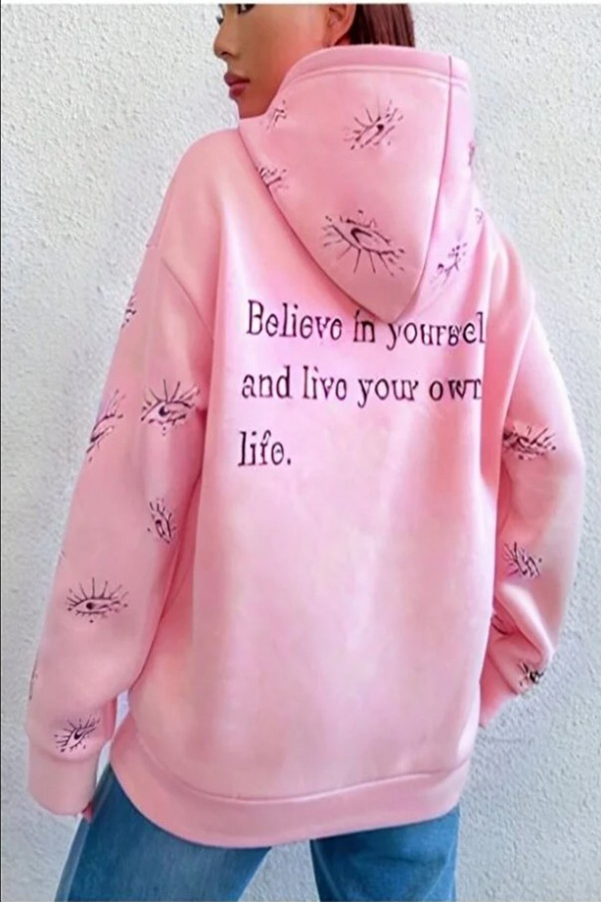 Yazılı Kadın Kapüşonlu Sweatshirt