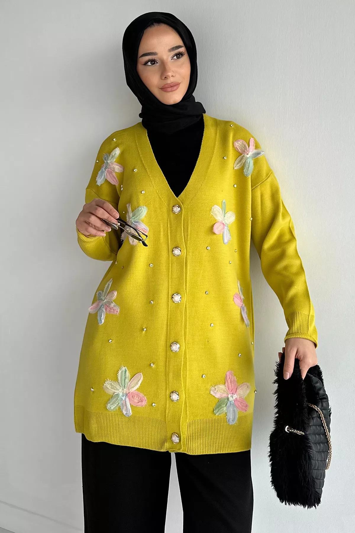 Çiçek Desenli Tesettür Hırka