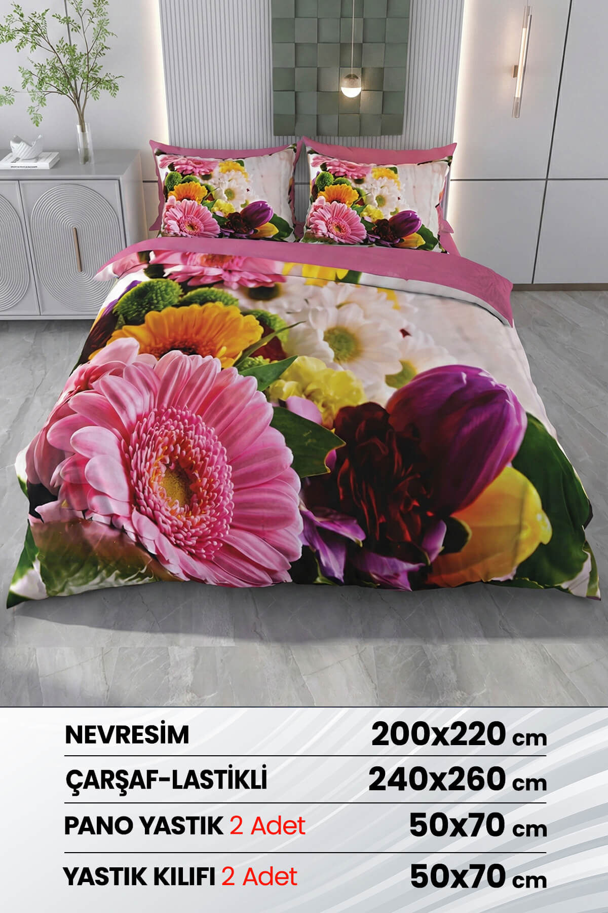 Beyzade %100 Saten Pamuk 6 Parça Çift Kişilik Nevresim Takımı