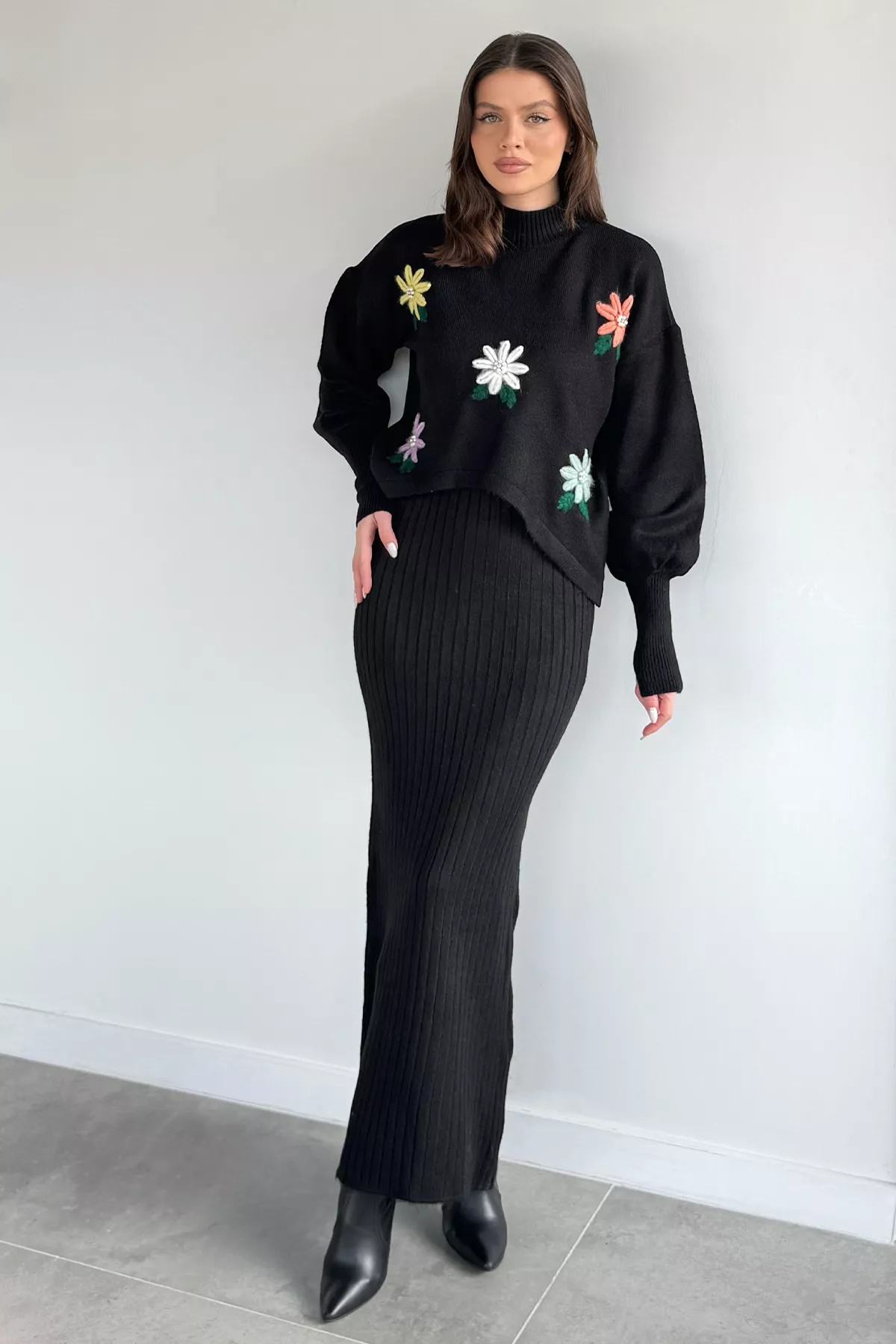 Çiçekli Tesettür İkili Takım