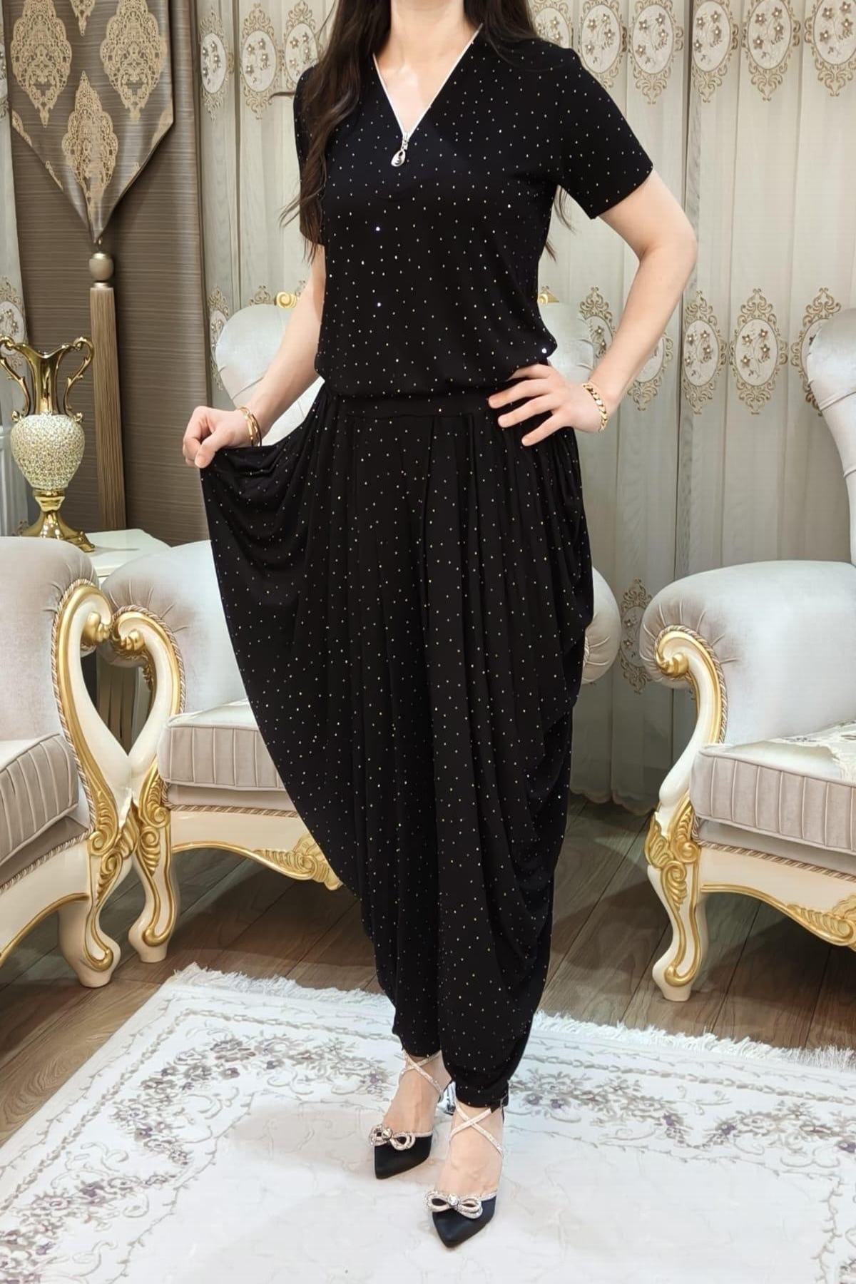 Taşlı Simli Şalvar Takımı