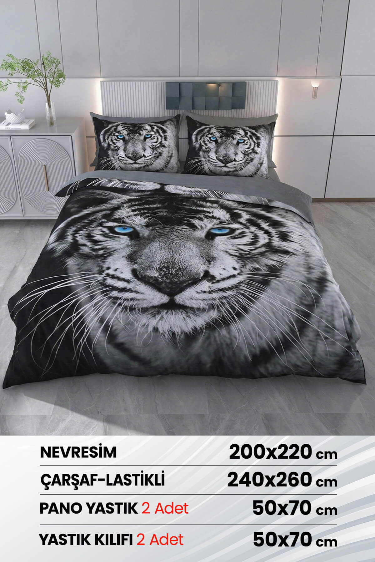 3 Boyutlu %100 Saten Pamuk 6 Parça Çift Kişilik Nevresim Takımı