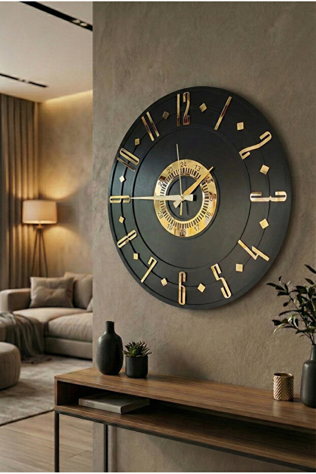 Hediyelik Dekoratif Sessiz Desenli Ev Hediyelik Duvar Saati 50cm
