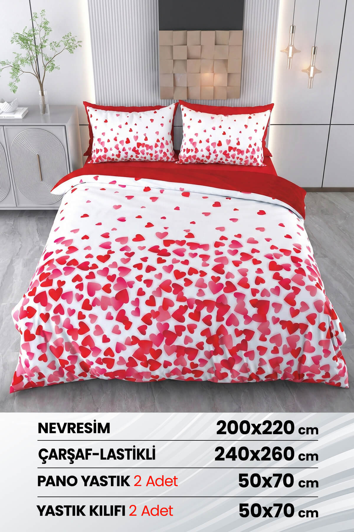 3 Boyutlu %100 Saten Pamuk 6 Parça Çift Kişilik Nevresim Takımı