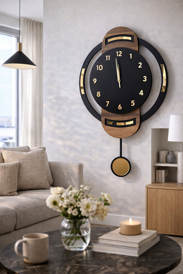 Sessiz Sarkaçlı Duvar Saati, Ahşap Saat, Sarkaçlı Saat, Ahşap Sarkaçlı Duvar Saati,Wall Clock