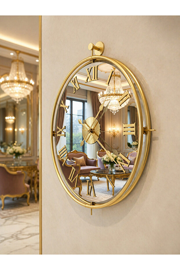 DUVAR SAATİ TİNATTİ GOLD BRONZ AYNALI ROMA DUVAR SAATİ