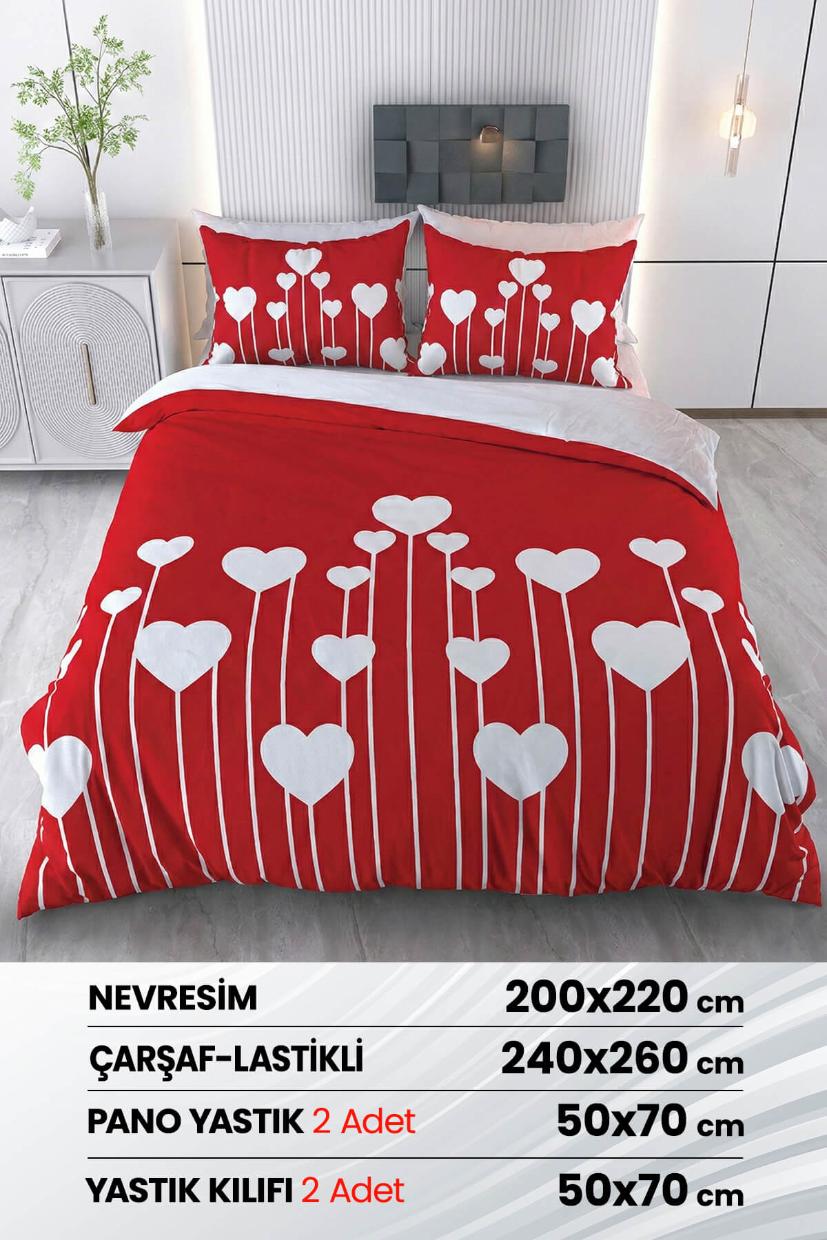 3 Boyutlu %100 Saten Pamuk 6 Parça Çift Kişilik Nevresim Takımı