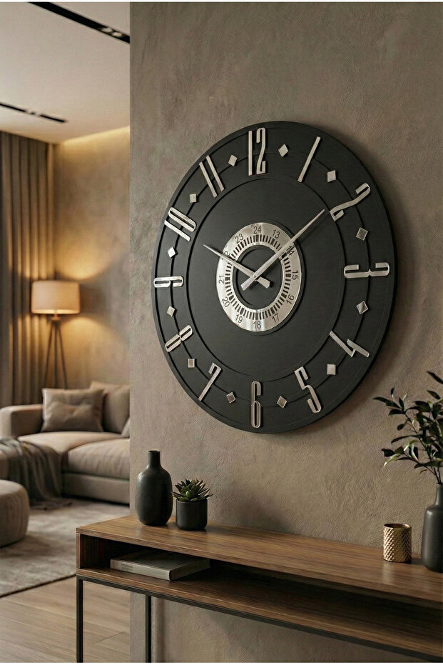 Hediyelik Dekoratif Sessiz Desenli Ev Hediyelik Duvar Saati 50cm