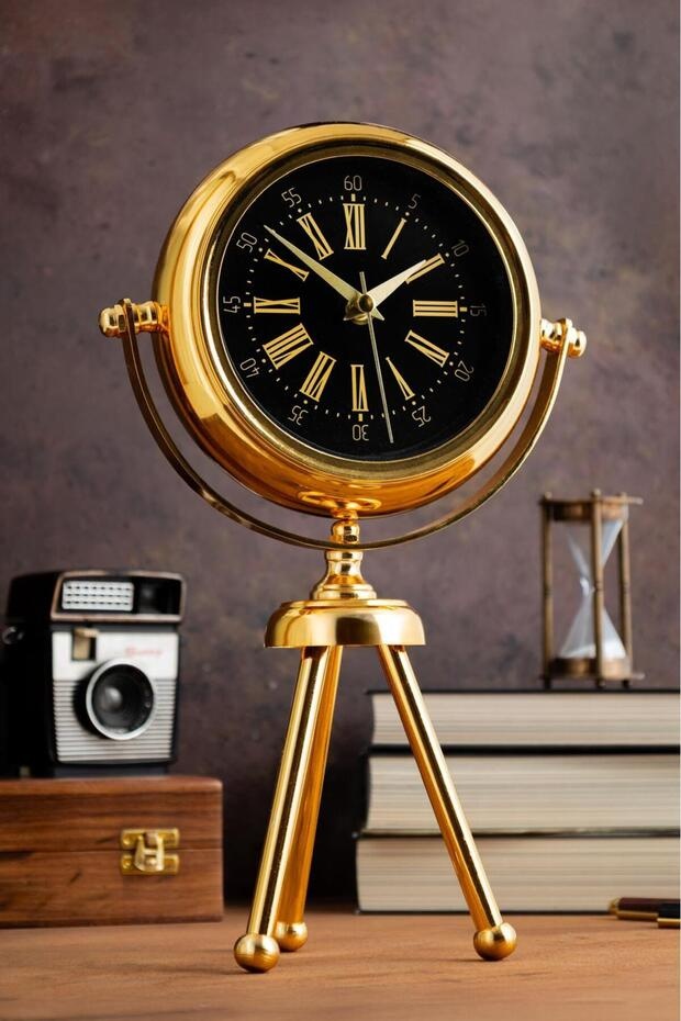 Mini Gold Tripod Masa Saati – 37×18 cm