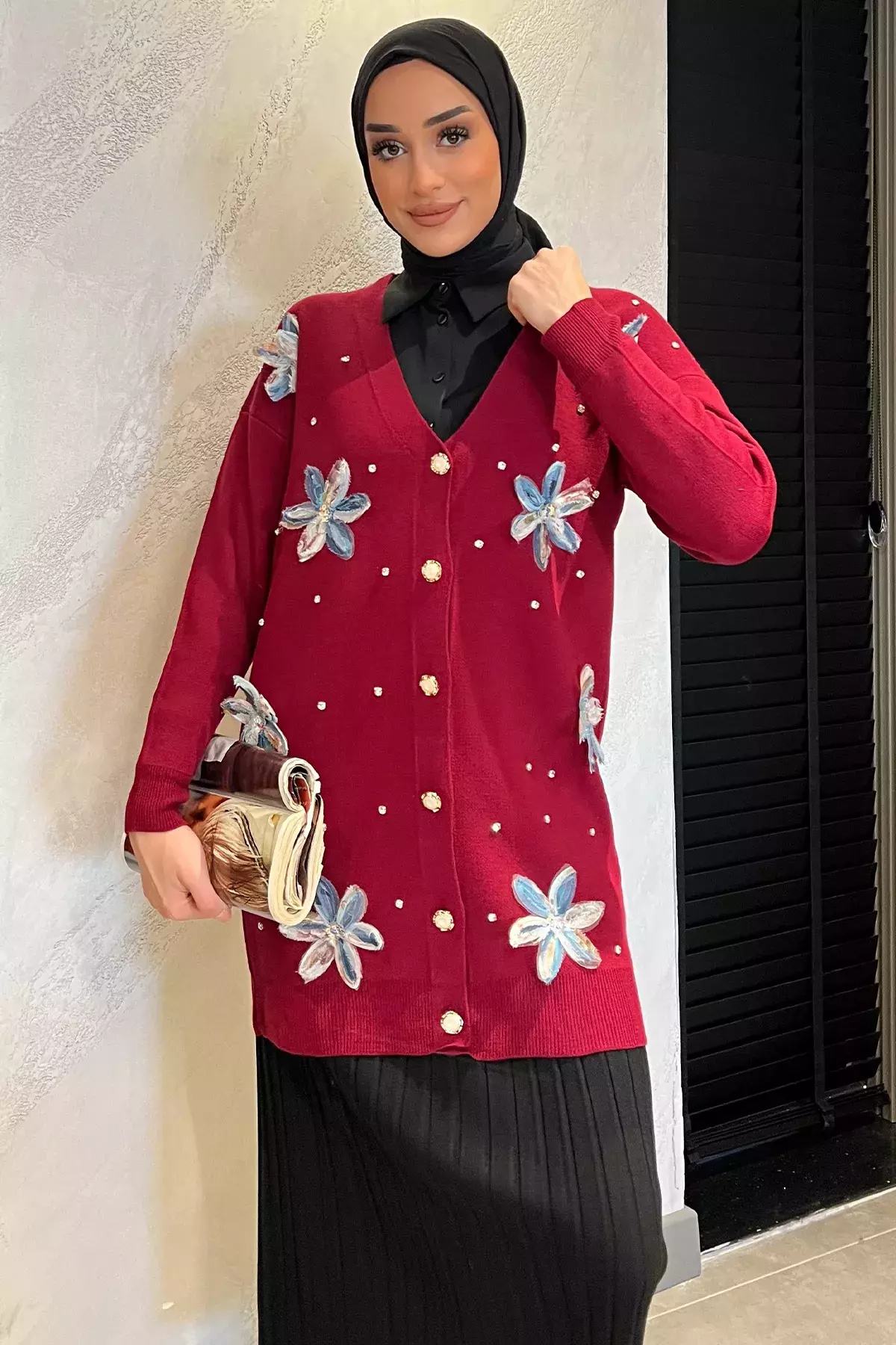 Çiçek Desenli Tesettür Hırka