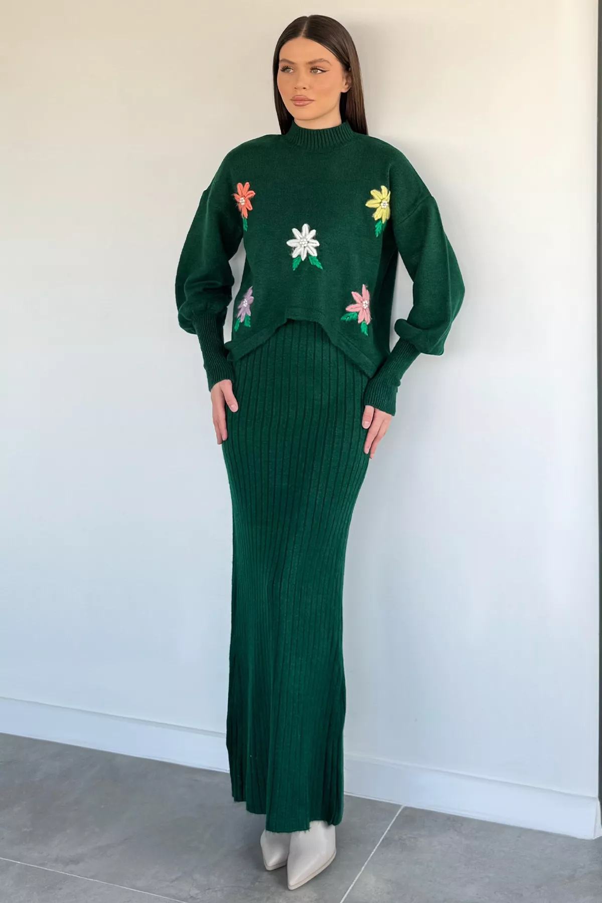 Çiçekli Tesettür İkili Takım