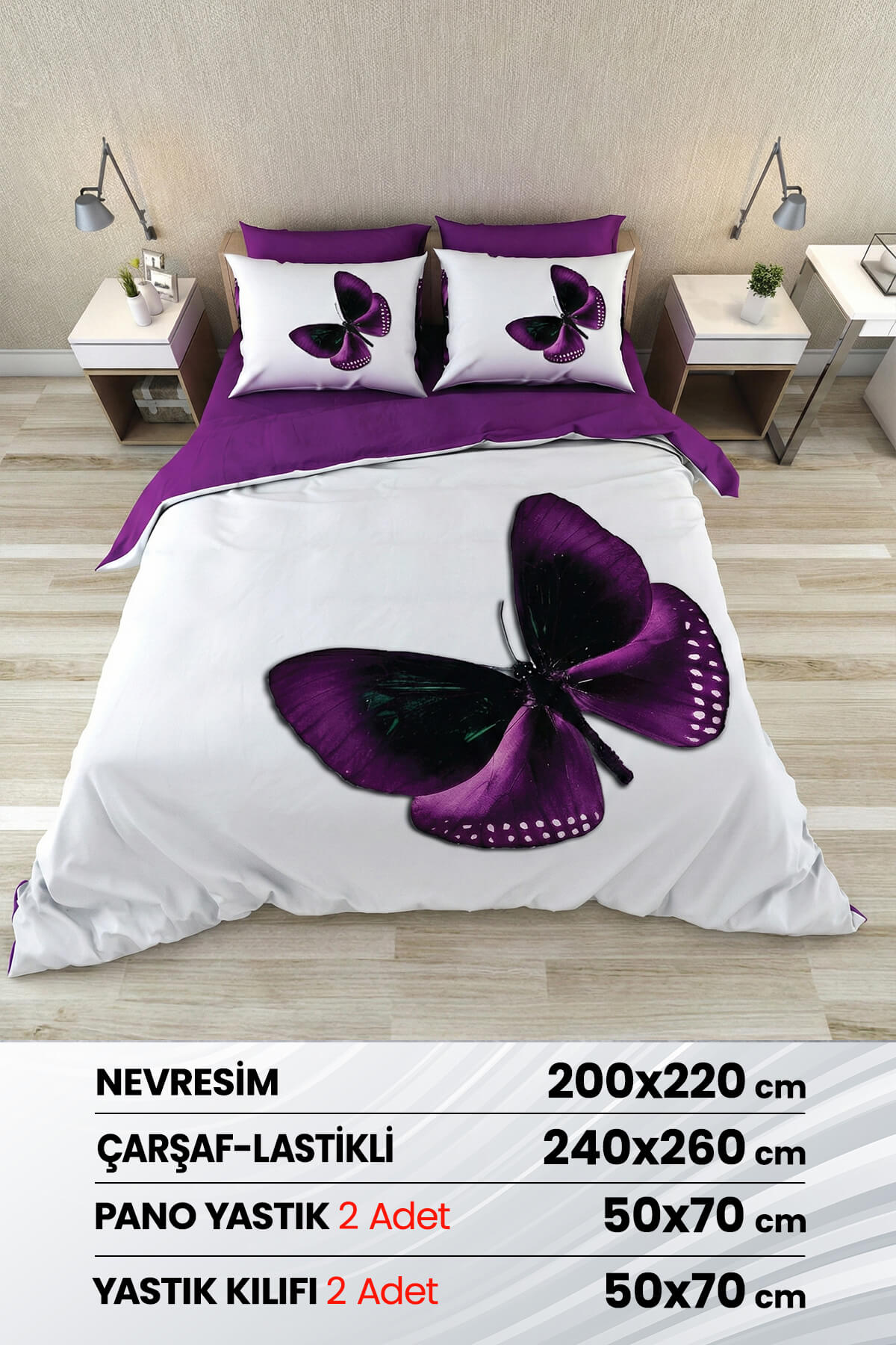 Beyzade %100 Saten Pamuk 6 Parça Çift Kişilik Nevresim Takımı