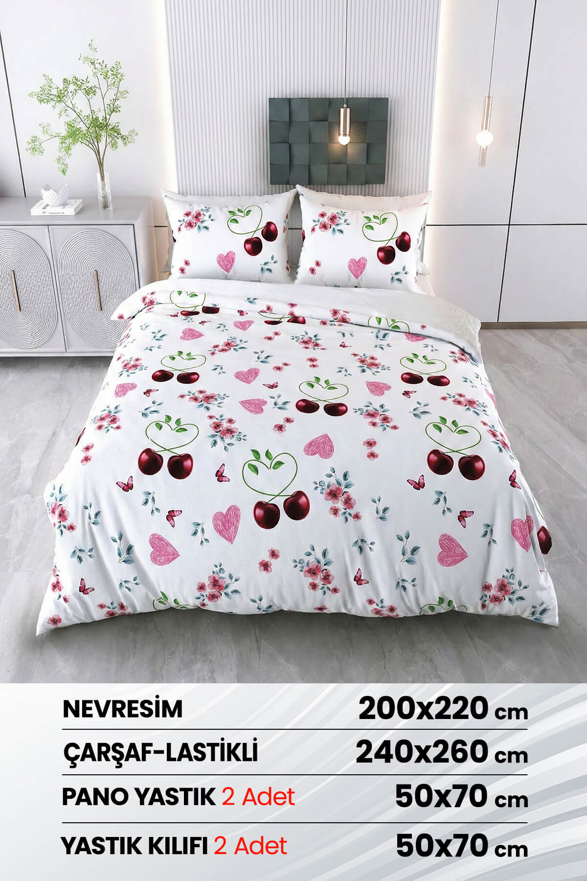 Beyzade %100 Saten Pamuk 6 Parça Çift Kişilik Nevresim Takımı