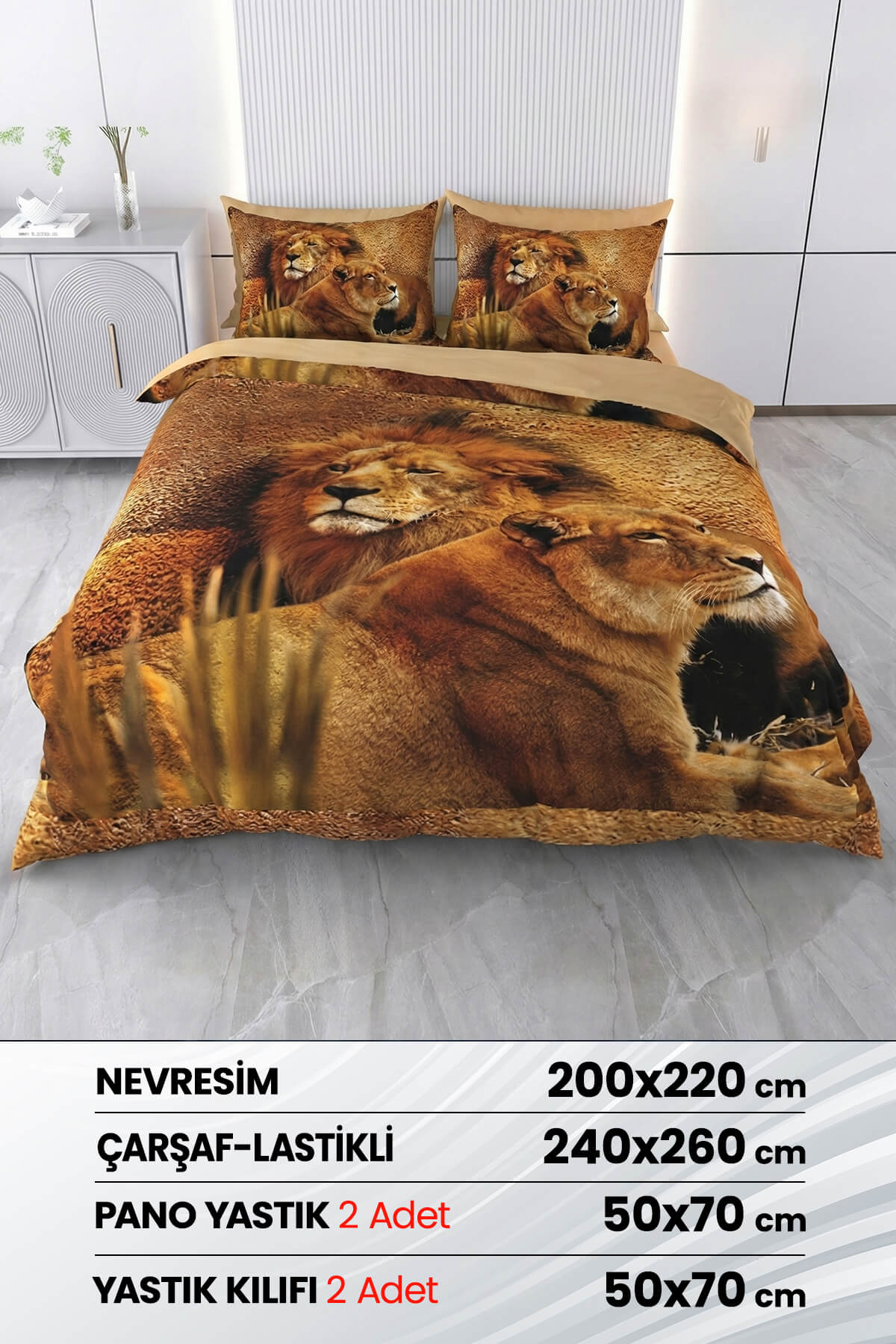 Beyzade %100 Saten Pamuk 6 Parça Çift Kişilik Nevresim Takımı