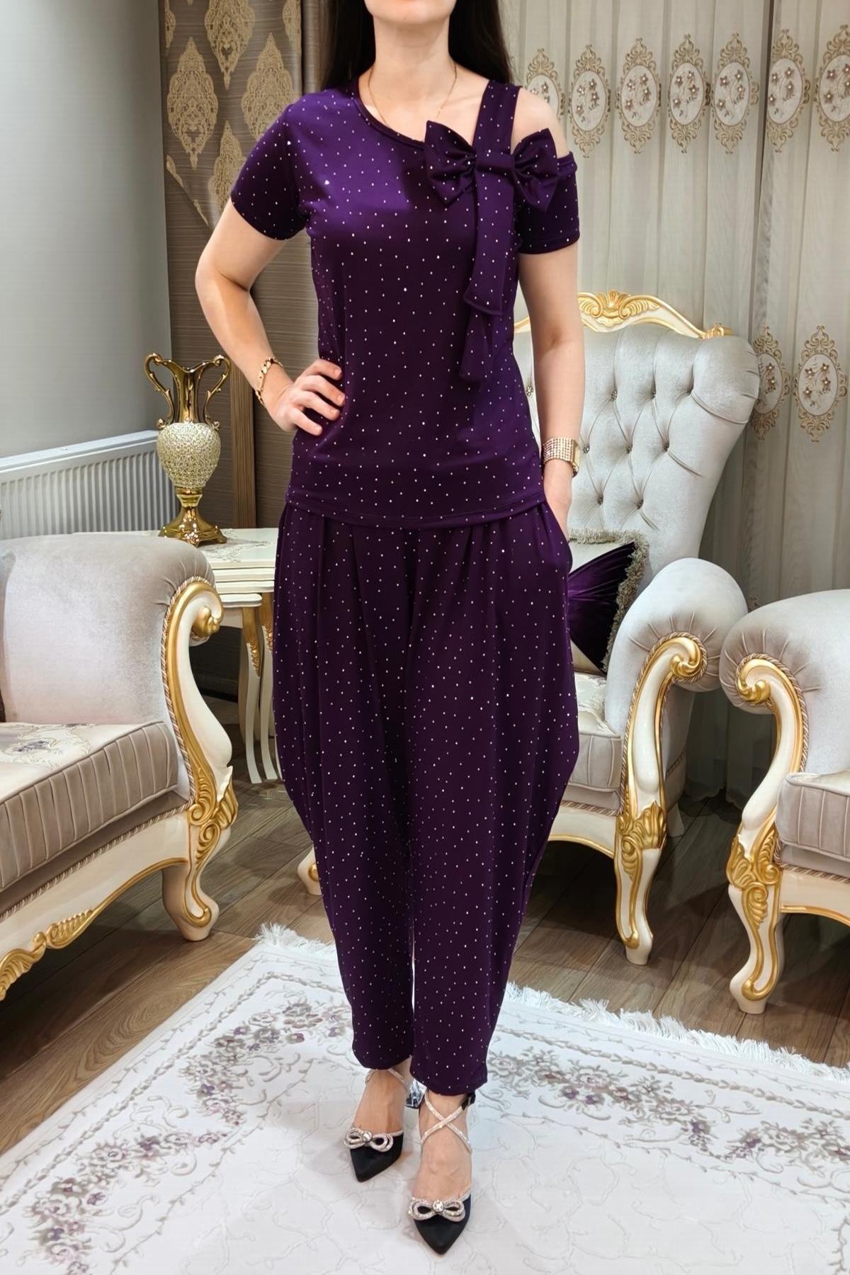 Taşlı Simli Şalvar Takımı