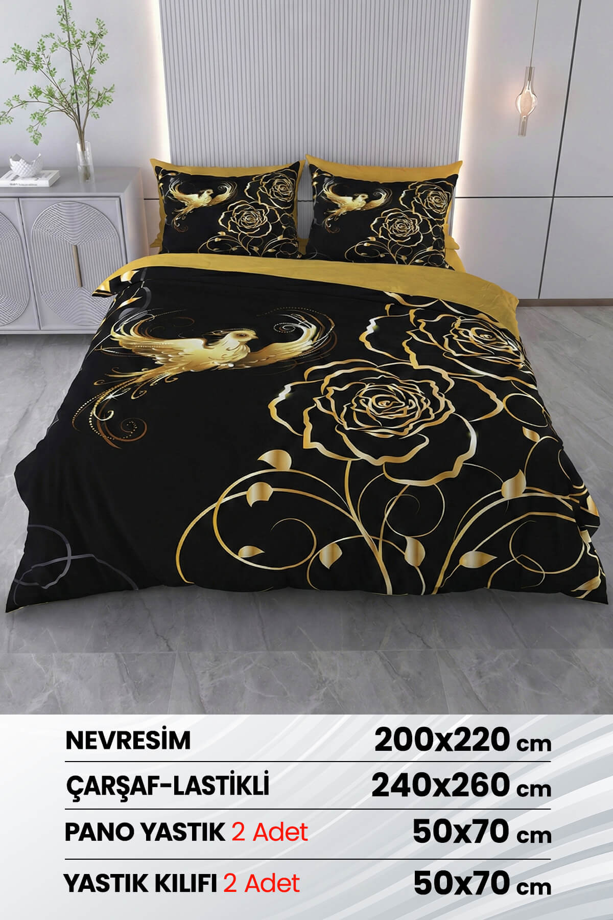 Beyzade %100 Saten Pamuk 6 Parça Çift Kişilik Nevresim Takımı