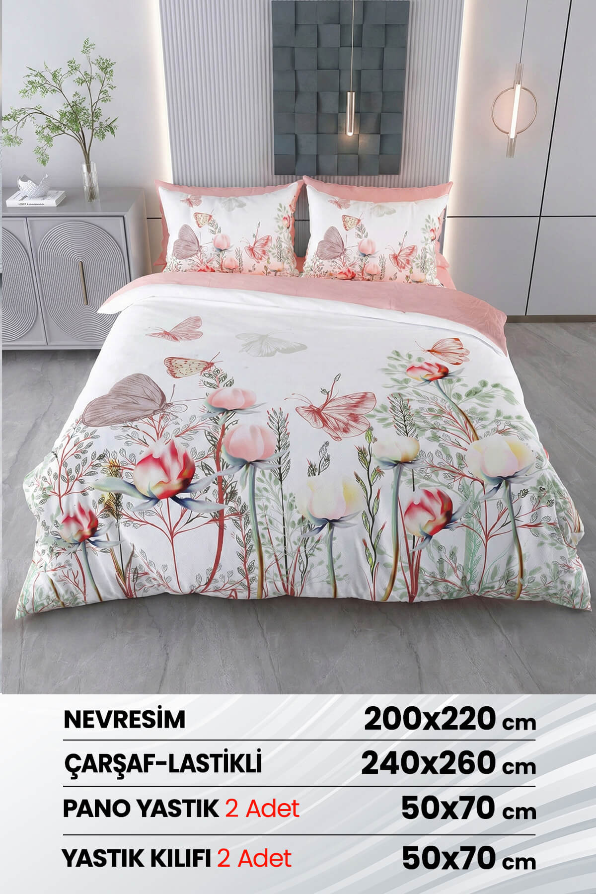 Beyzade %100 Saten Pamuk 6 Parça Çift Kişilik Nevresim Takımı