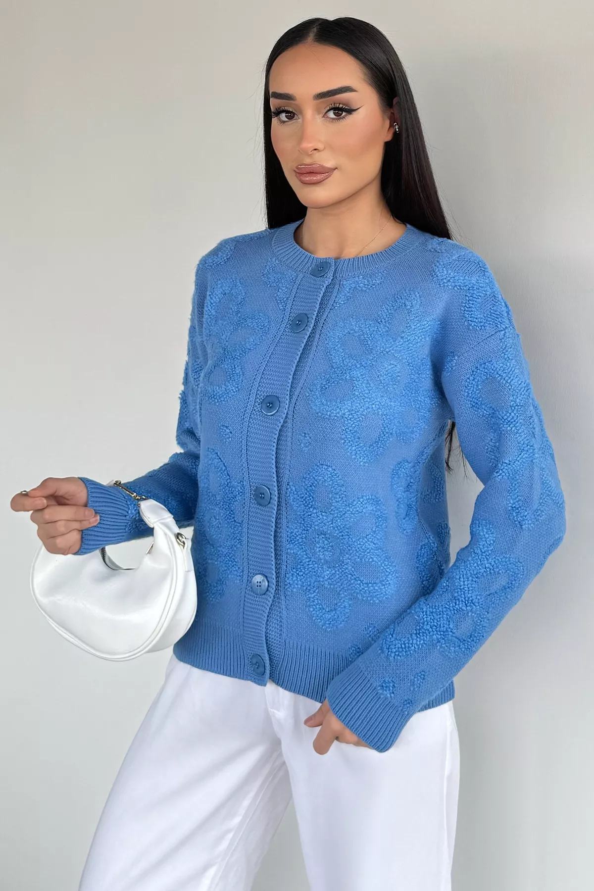 Kendinden Desenli Kadın Hırka