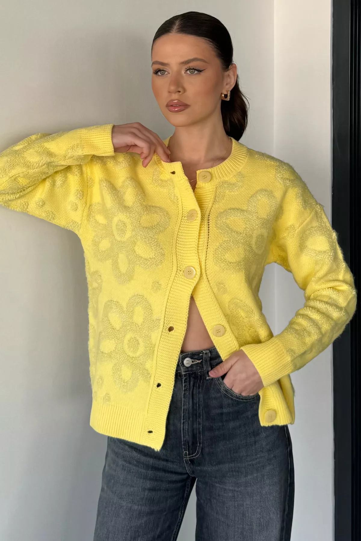 Kendinden Desenli Kadın Hırka