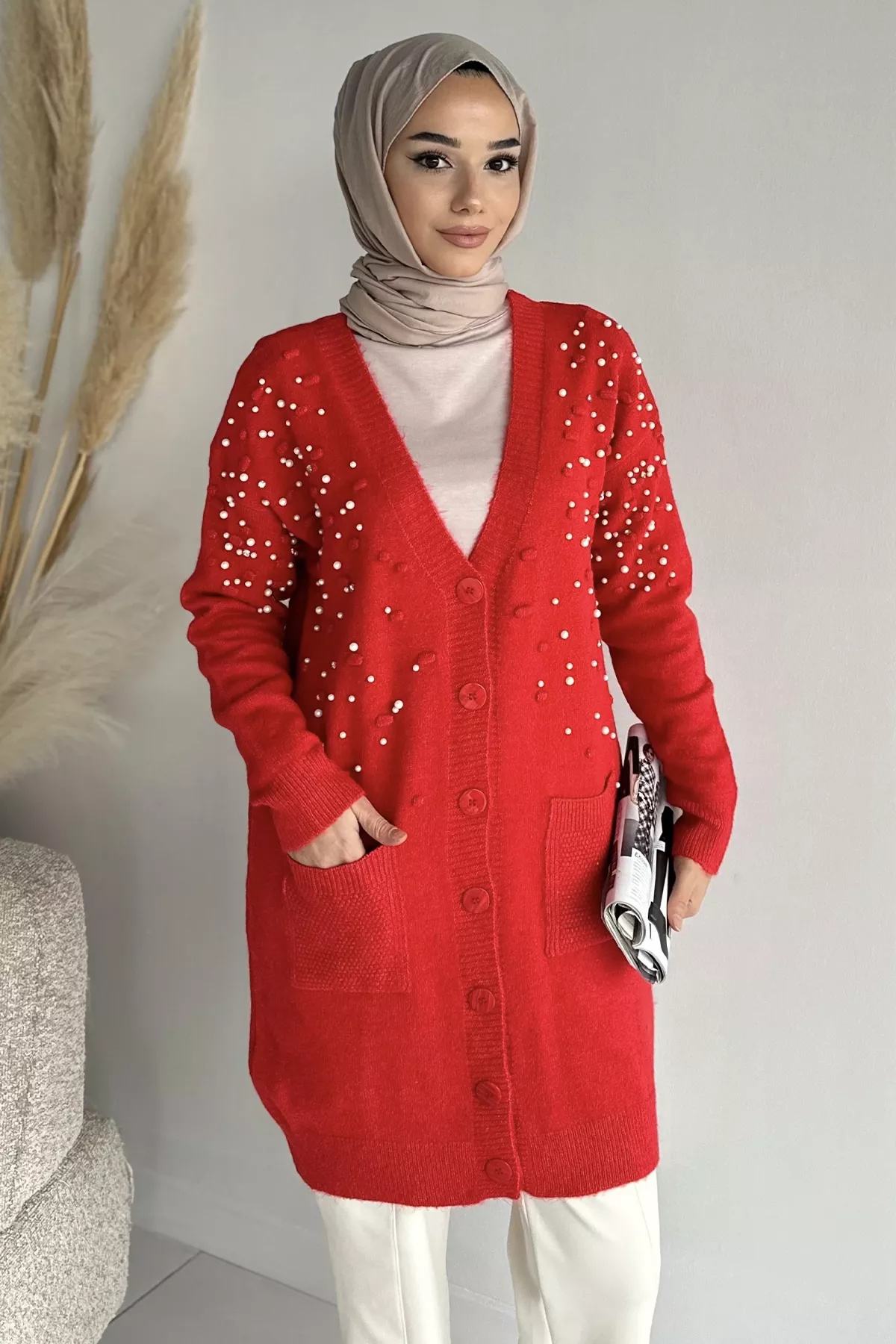 Simli Taşlı Tesettür Hırka