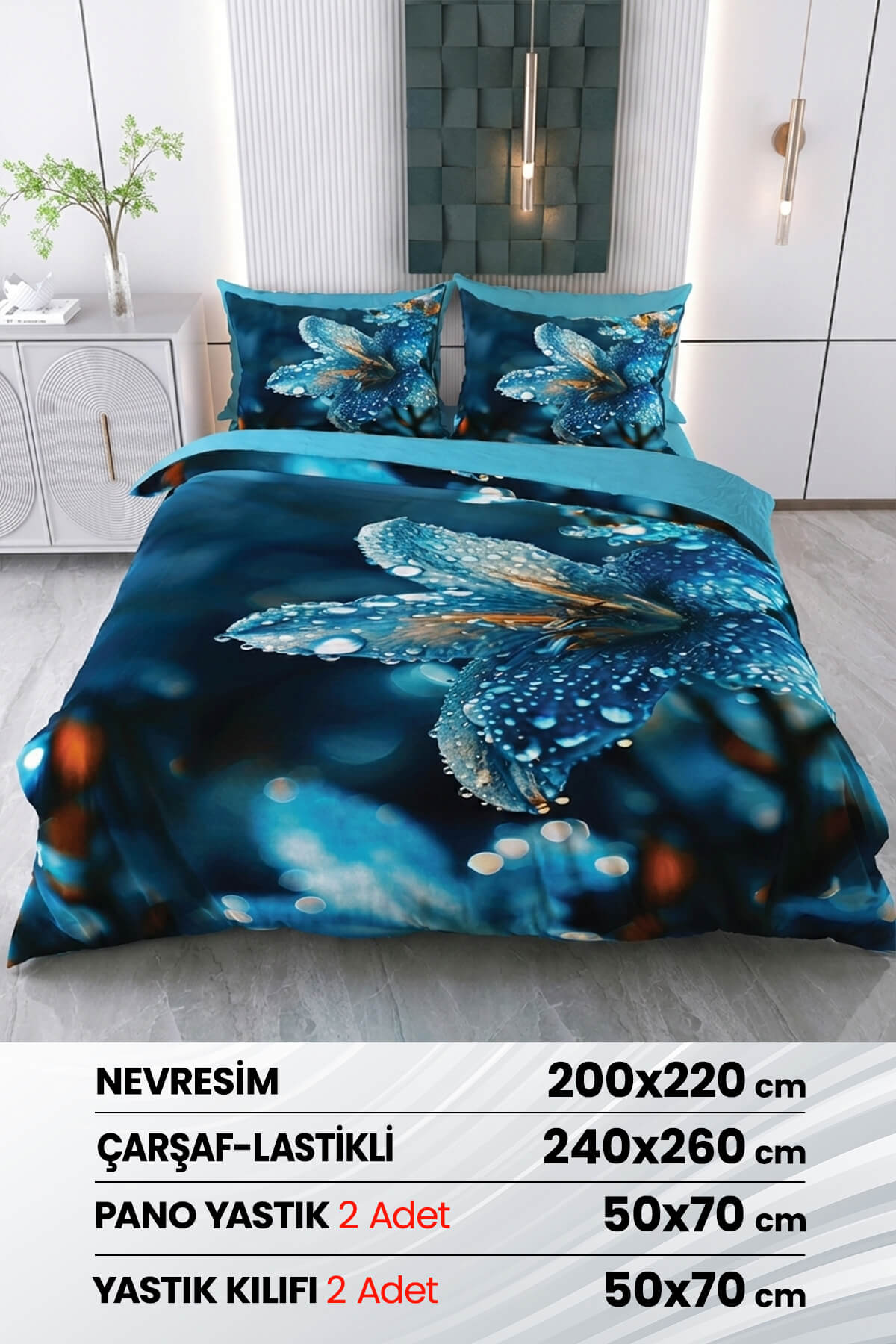 Beyzade %100 Saten Pamuk 6 Parça Çift Kişilik Nevresim Takımı