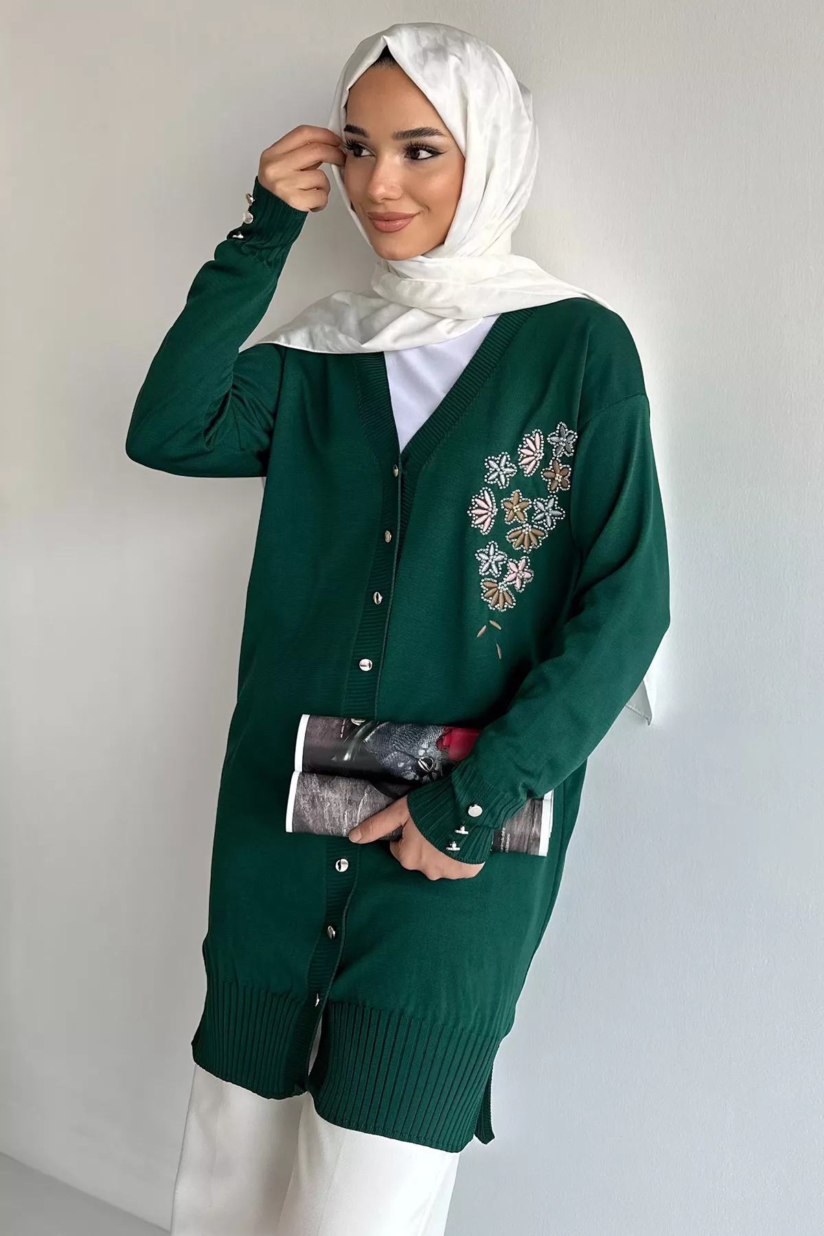 Çiçek Desenli Tesettür Hırka